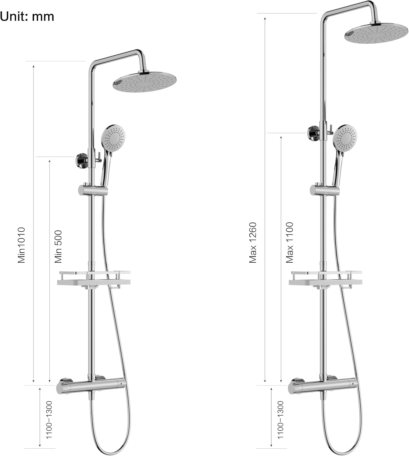 HOMELODY Système de douche avec thermostat, robinet de douche chromé, kit complet rond