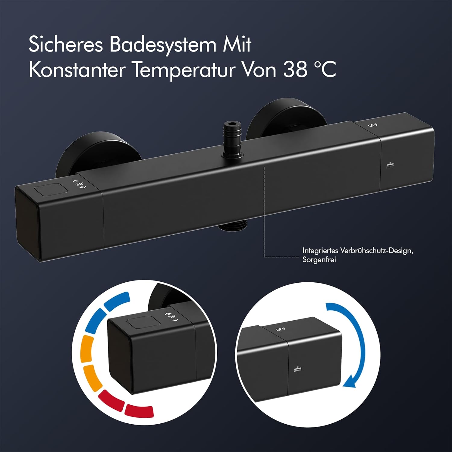 HOMELODY Système de douche avec thermostat et étagère de douche noir - Hauteur réglable - Verrouillage de sécurité à 38 °C