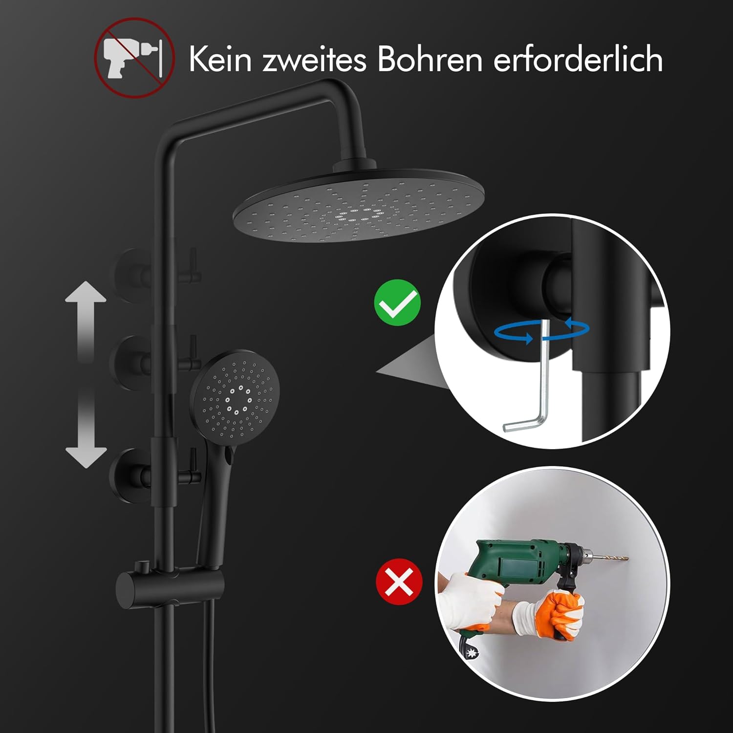 HOMELODY Système de douche avec thermostat noir - Kit complet rond