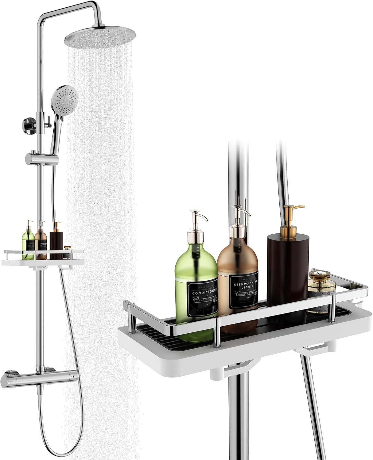 HOMELODY Système de douche avec thermostat, robinet de douche chromé, kit complet rond