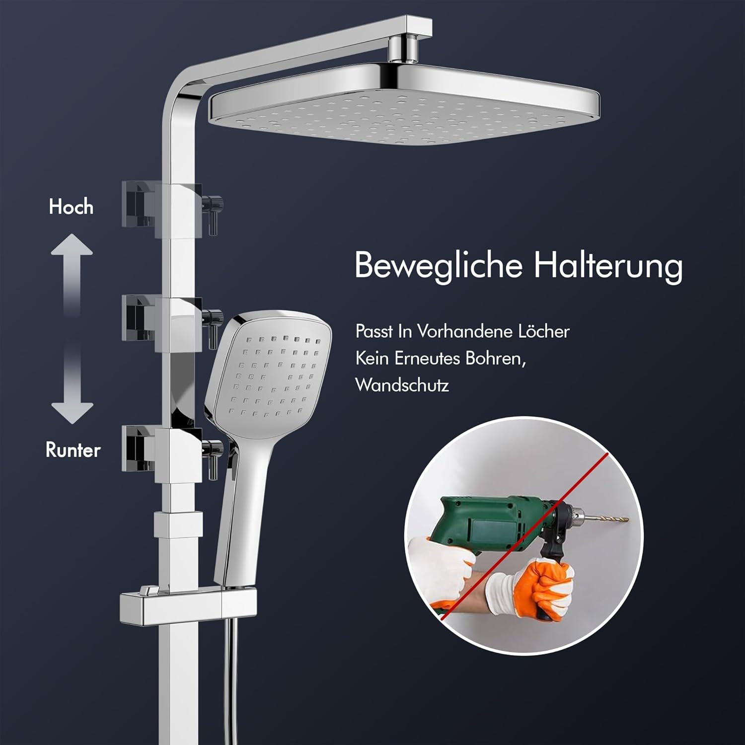 HOMELODY Système de douche avec thermostat, robinet de douche chromé