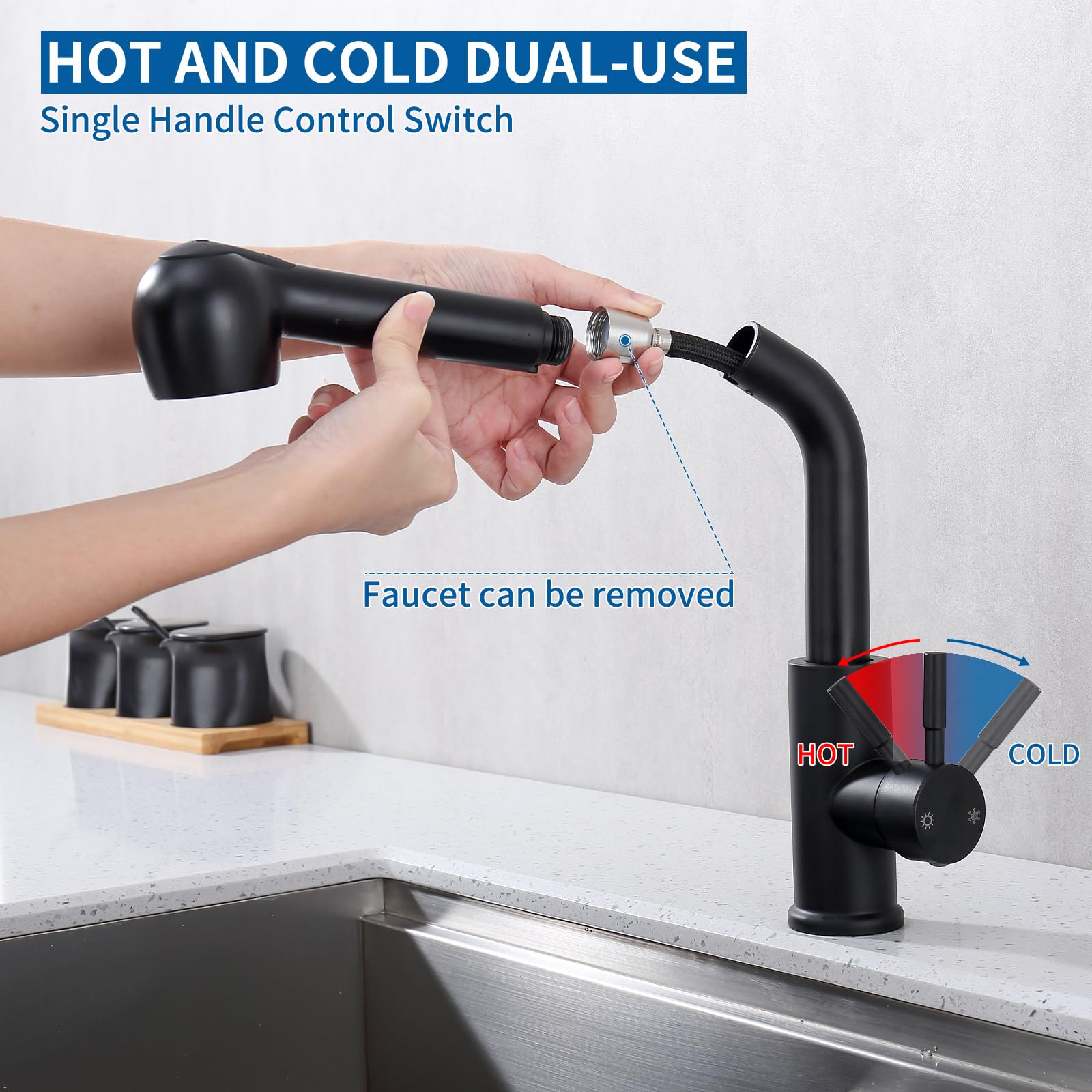HOMELODY Robinet d'évier avec douchette extensible, robinet de cuisine avec 2 types de jets, en acier inoxydable 304, mitigeur haute pression, rotatif à 360°