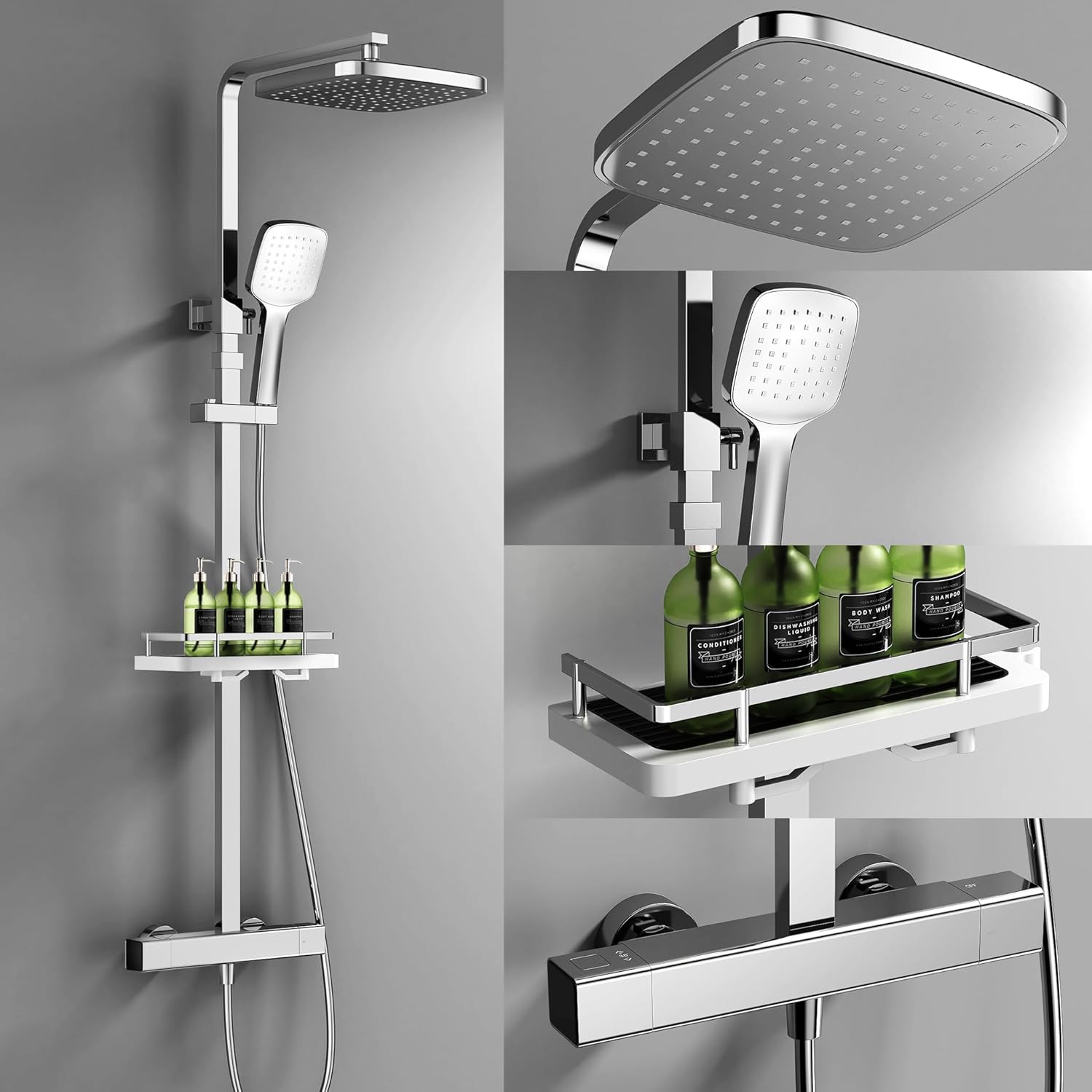 HOMELODY Système de douche avec thermostat, robinet de douche chromé