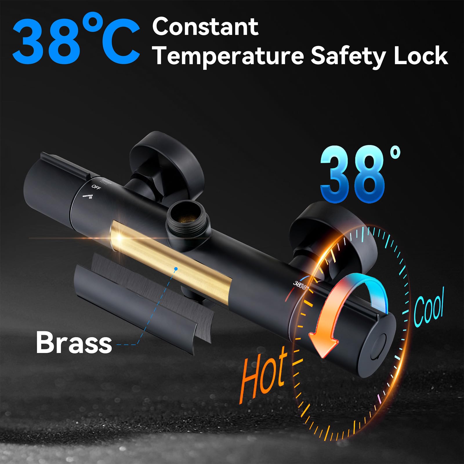 HOMELODY Système de douche, avec thermostat, robinet de douche, 3 types de jets, pommeau de douche rond, douche de pluie, avec robinet, pommeau de douche de 30 cm, noir