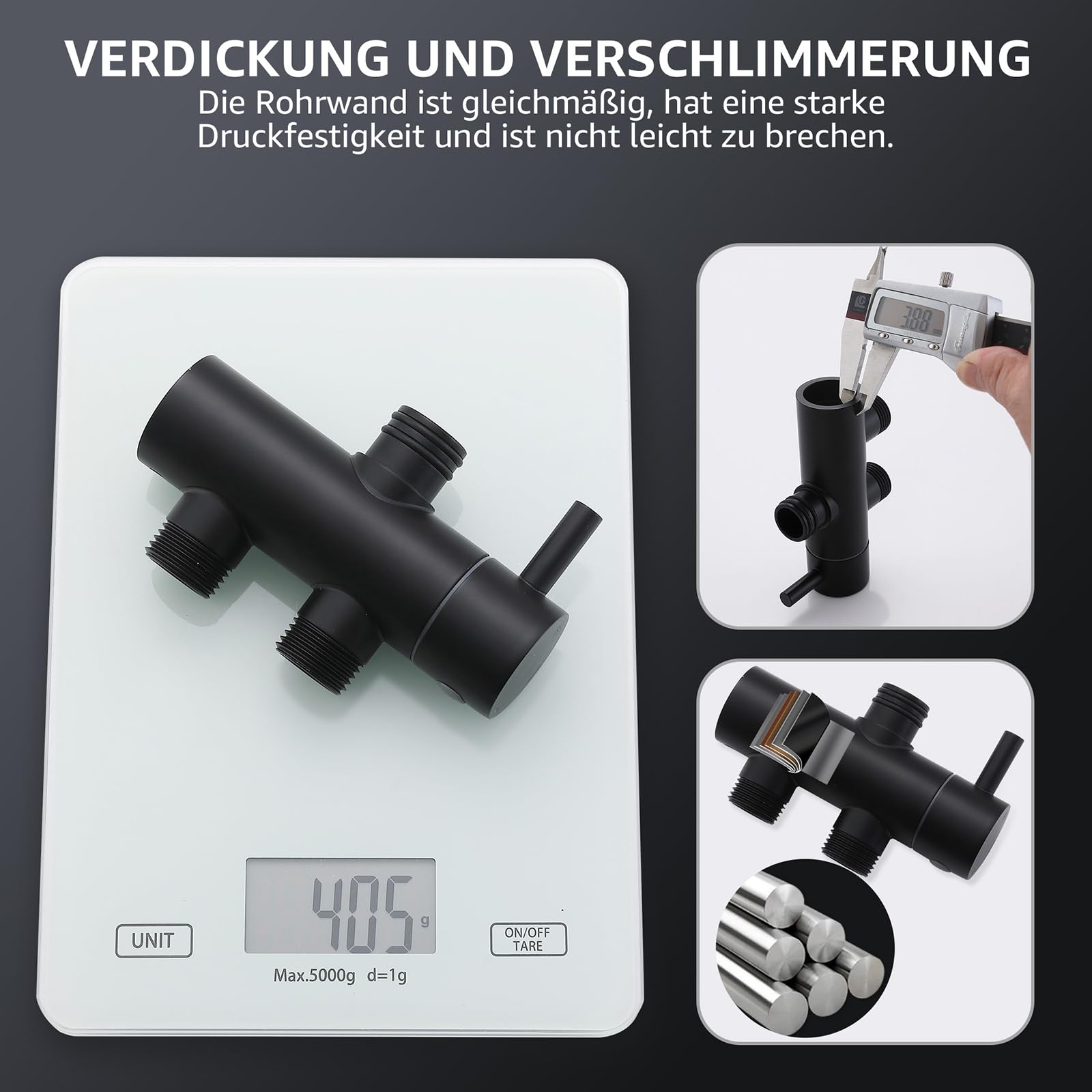 Homelody Système de douche sans thermostat, douche à effet pluie, douchette, hauteur réglable, en acier inoxydable SUS304, noir