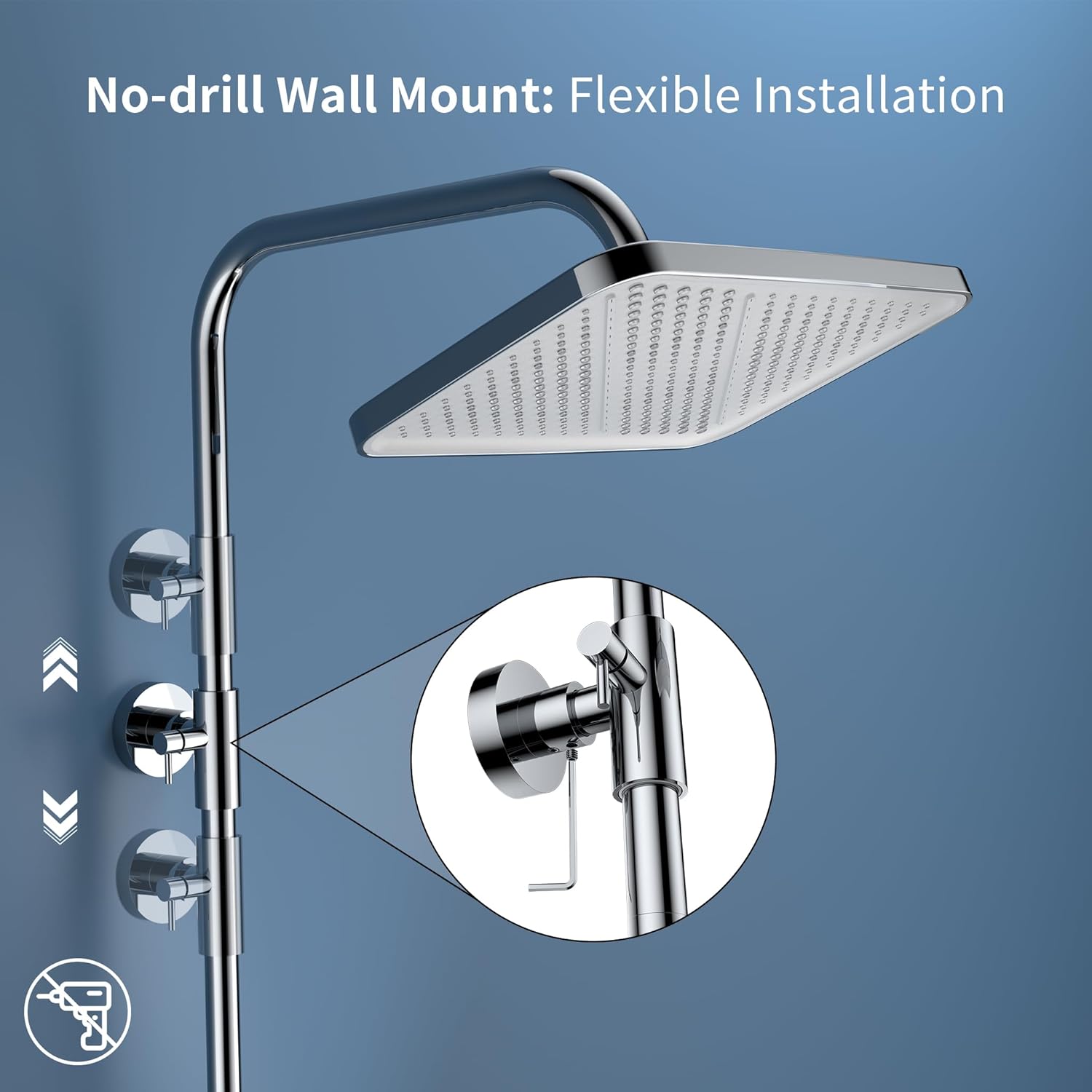 HOMELODY Système de douche avec thermostat et étagère en verre chromé – Robinet de douche complet avec douchette de 30 cm, 3 types de jet et bec inférieur