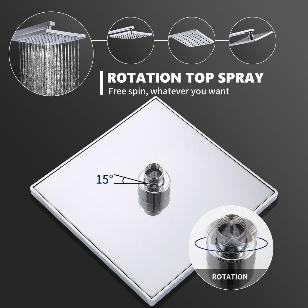 Système de douche Homelody avec thermostat, kit de douche en laiton avec robinetterie Pomme de douche à effet pluie (200 x 200 mm) Douchette, flexible, barre de douche, robinetterie de douche