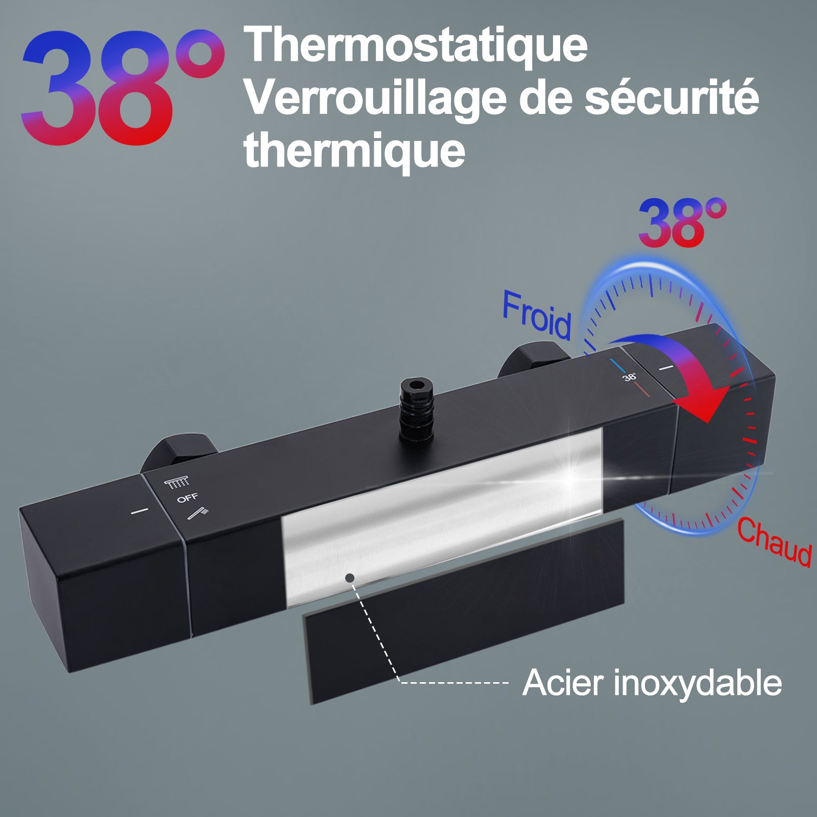 Homelody Colonne de Douche Thermostatique Système de Douche Hauteur Réglable Colonne de Douche Avec Grand Jet de Plafond Carré de 12 Pouces Ensemble de Douche Noir Corps en Laiton