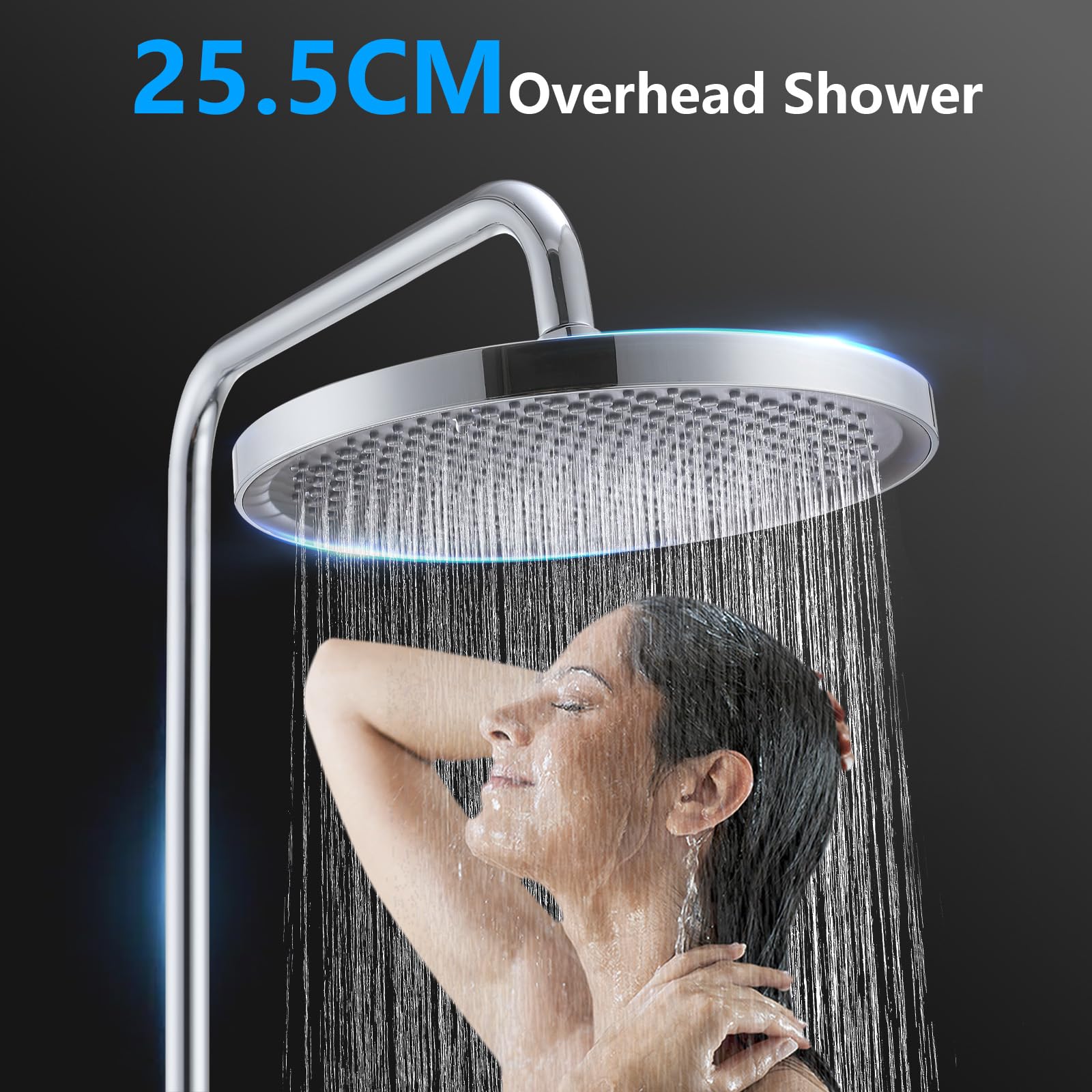 HOMELODY Système de douche avec thermostat, mitigeur de douche, 3 types de jets, pommeau de douche rond, douche de pluie, avec robinet, pommeau de douche de 30 cm, ensemble de douche