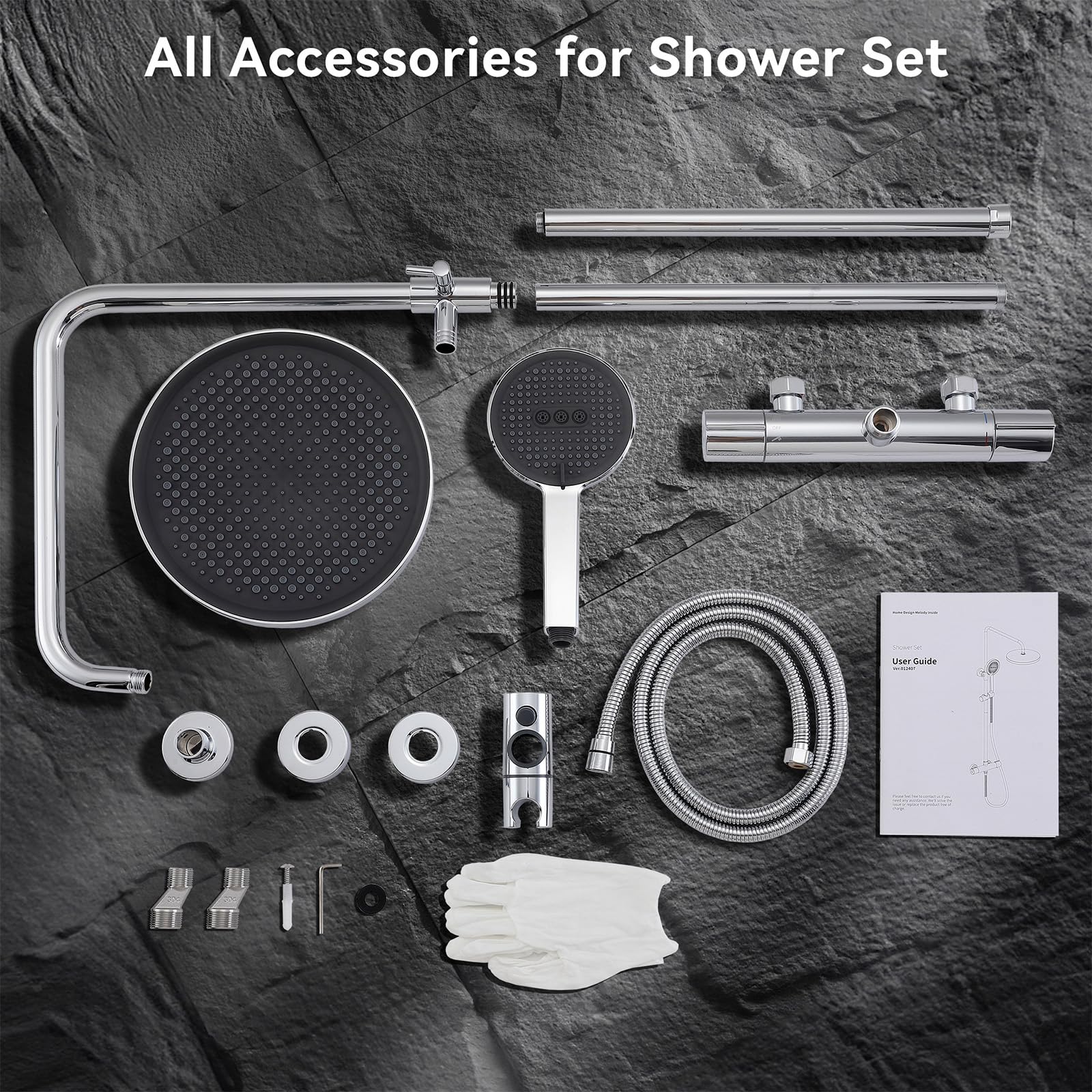 HOMELODY Système de douche avec thermostat, mitigeur de douche, 3 types de jets, pommeau de douche rond, douche de pluie, avec robinet, pommeau de douche de 30 cm, ensemble de douche