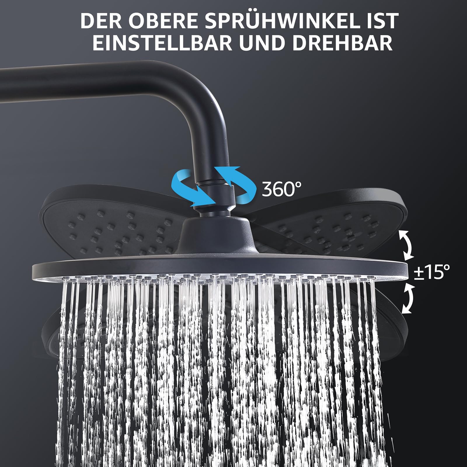 Homelody Système de douche sans thermostat, douche à effet pluie, douchette, hauteur réglable, en acier inoxydable SUS304, noir