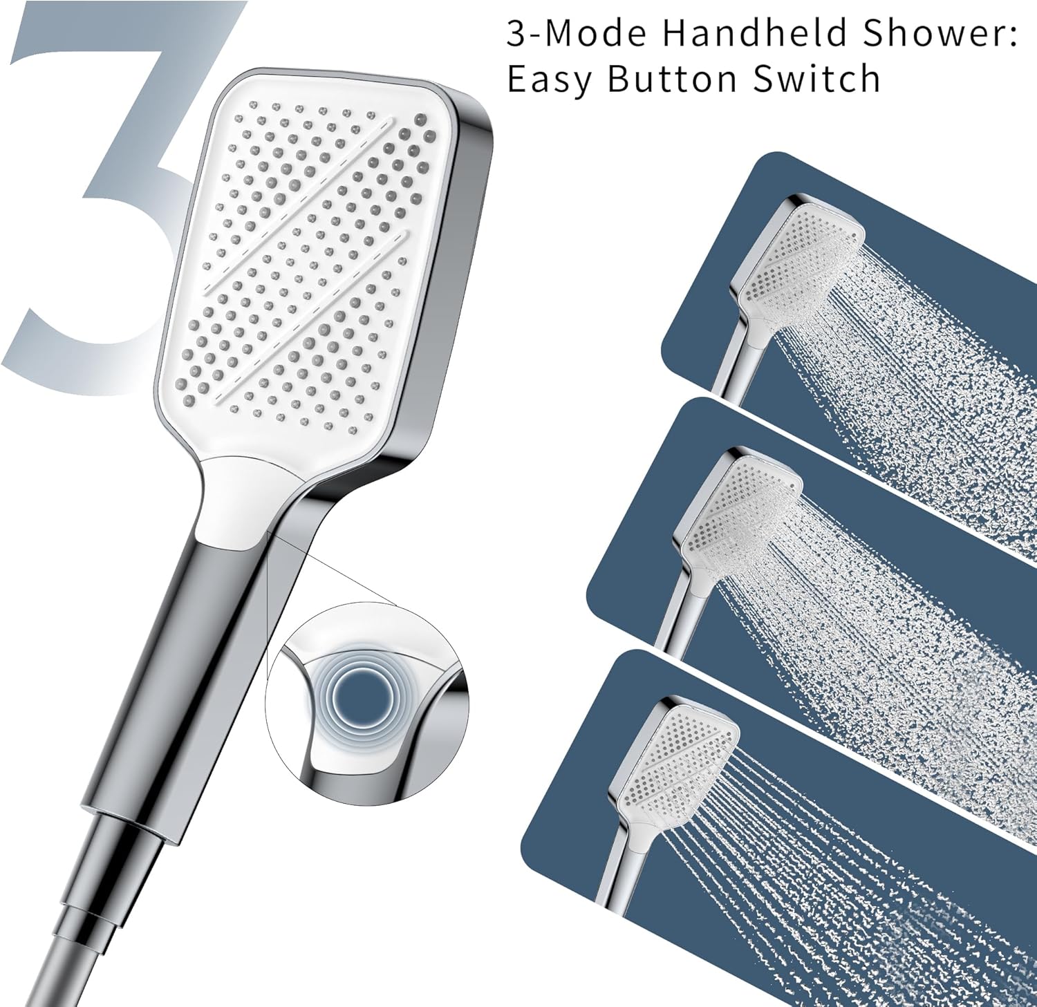 HOMELODY Système de douche avec thermostat et étagère en verre chromé – Robinet de douche complet avec douchette de 30 cm, 3 types de jet et bec inférieur
