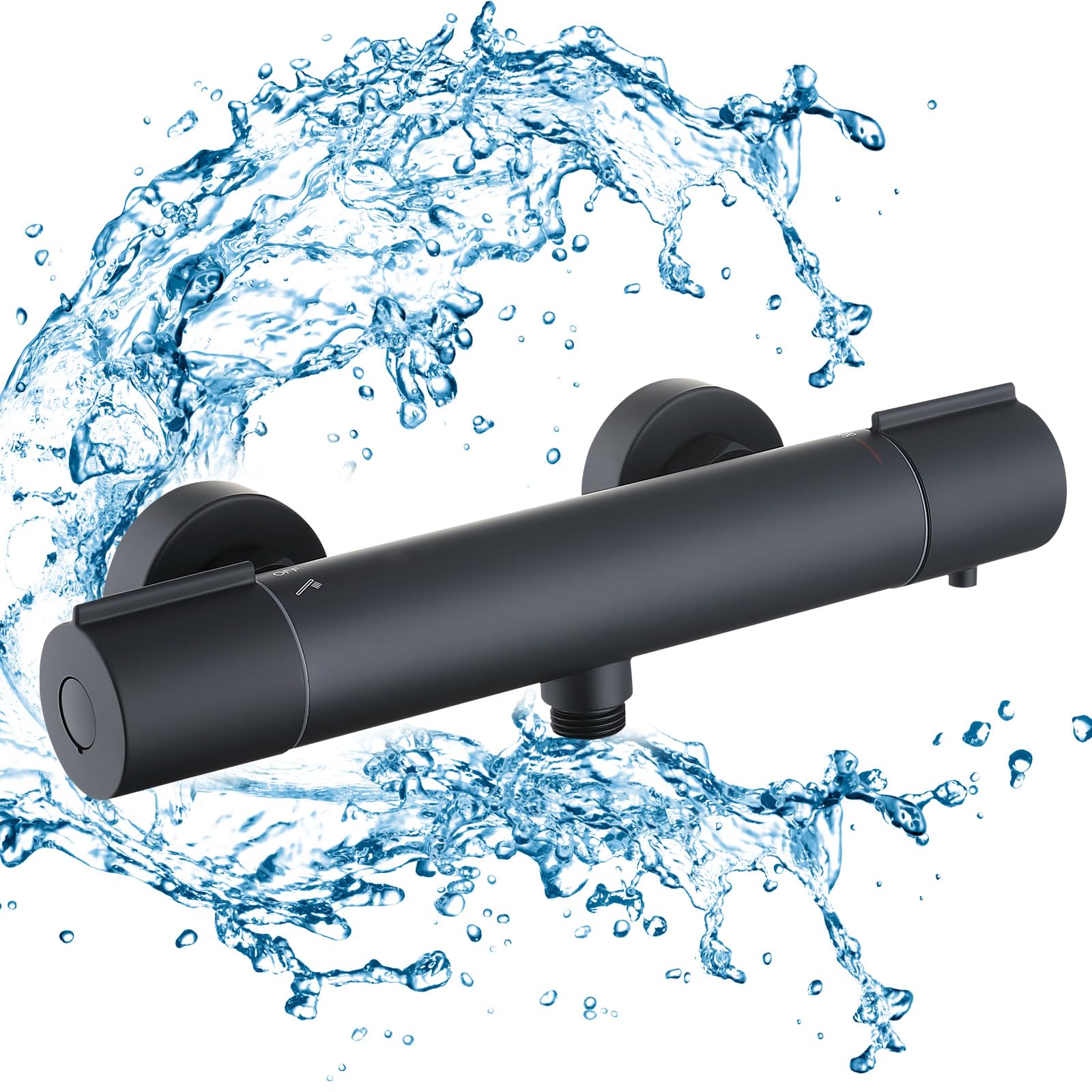 Homelody Mitigeur de Douche Thermostatique 38°C Noir Robinet de Bain Universel en Laiton Chromé pour Salle de Bains Interface Standard G1/2