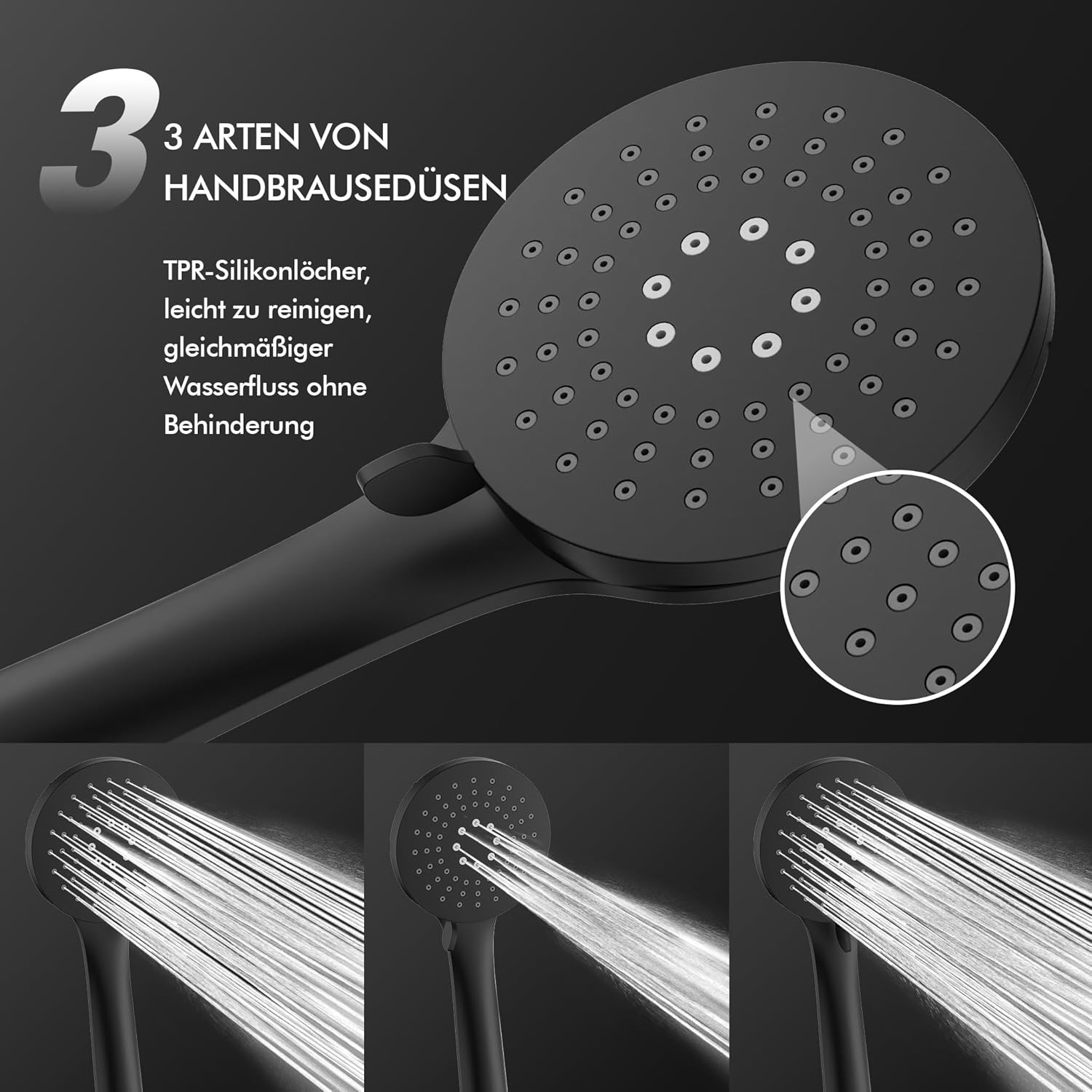 HOMELODY Système de douche avec thermostat noir - Kit complet rond