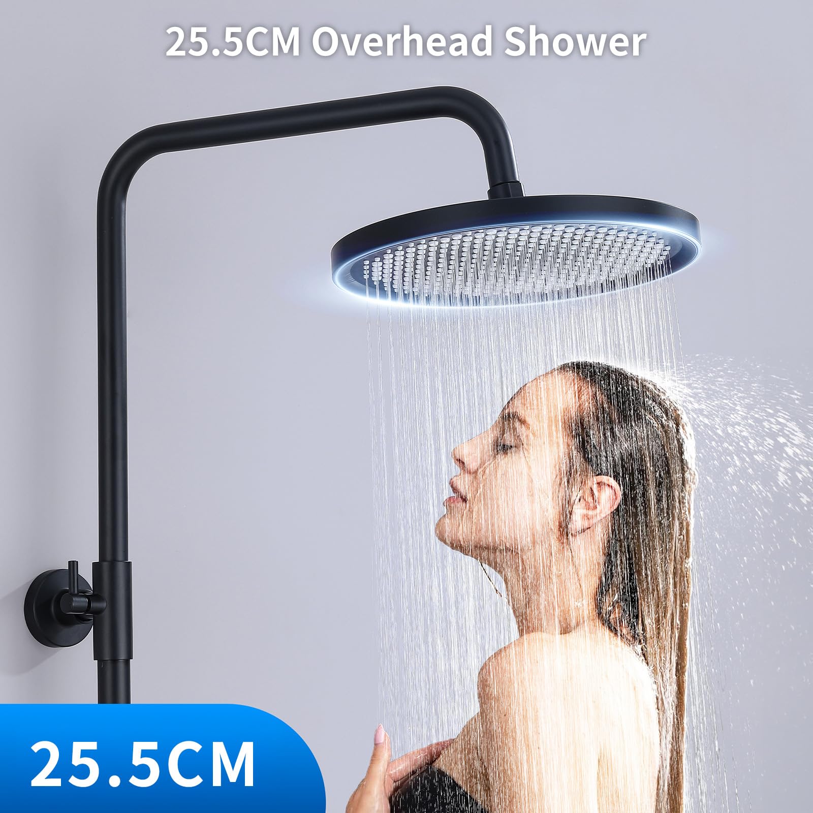 HOMELODY Système de douche, avec thermostat, robinet de douche, 3 types de jets, pommeau de douche rond, douche de pluie, avec robinet, pommeau de douche de 30 cm, noir