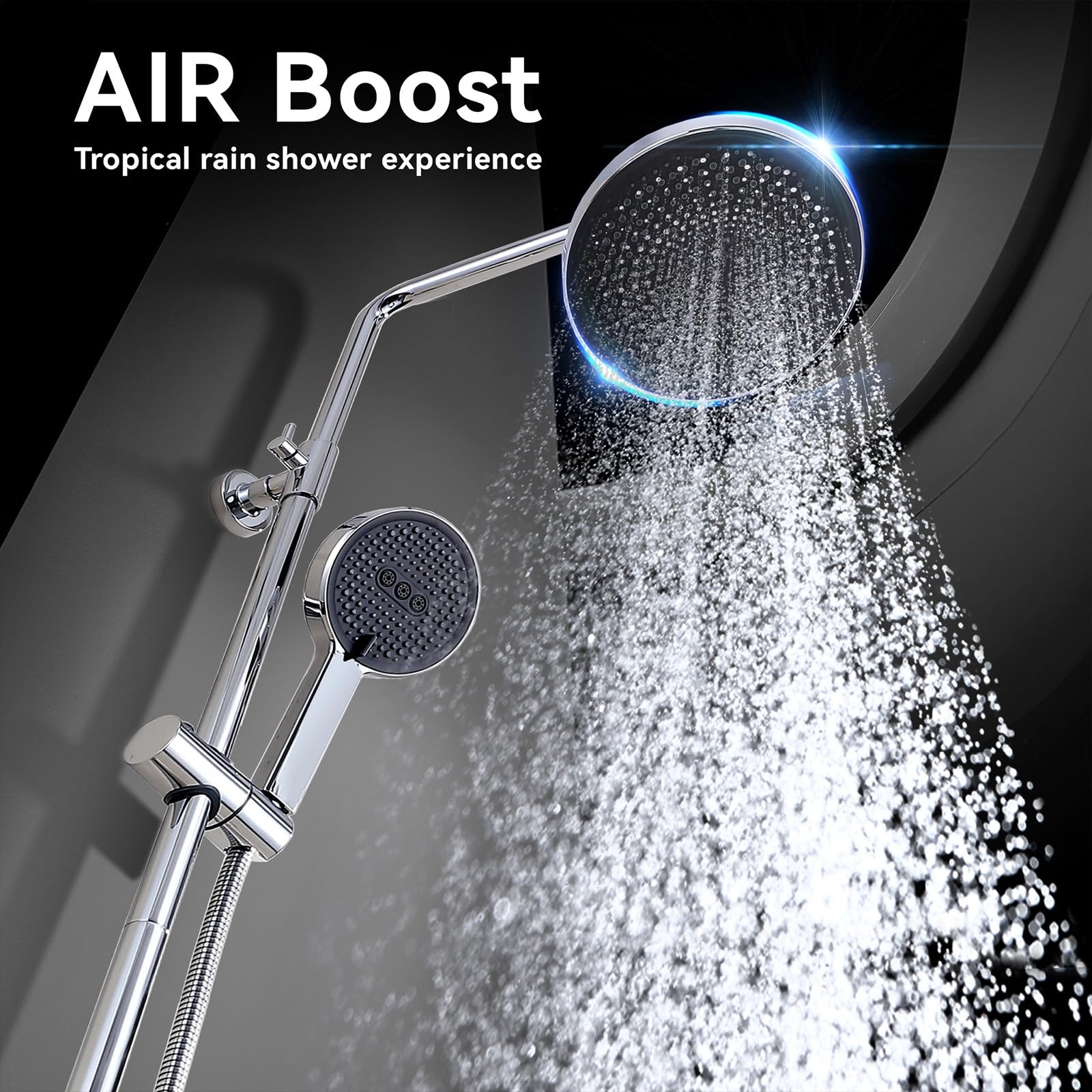HOMELODY Système de douche avec thermostat, mitigeur de douche, 3 types de jets, pommeau de douche rond, douche de pluie, avec robinet, pommeau de douche de 30 cm, ensemble de douche