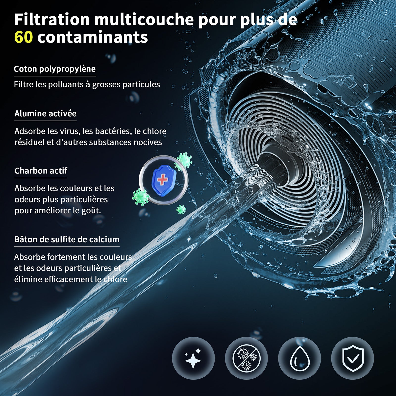 HOMELODY Filtre à eau robinet 3.0 avec affichage LED, filtre à eau potable pour cuisine, élimine le chlore, les métaux lourds et le mauvais goût, 12 adaptateurs avec lumière bleue (1 filtre inclus)
