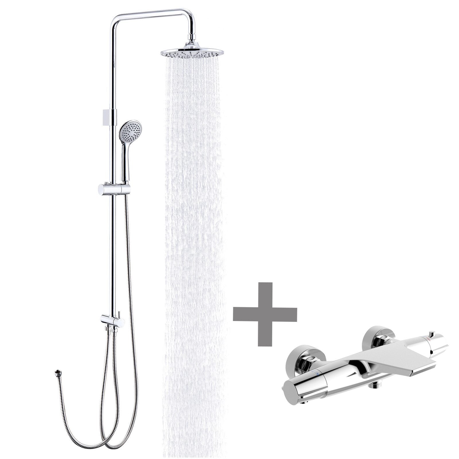 Homelody Système de douche séparable,Colonne de douche sans robinetterie + Mitigeur Douche Thermostatique Cascade