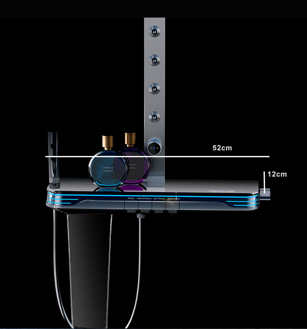 Homelody 40 ℃ Thermostatique Système de douche à affichage numérique avec Plateau de Rangement avec mitigeur de Baignoire pour et Pivotantà 360° backspray, lumière ambiante