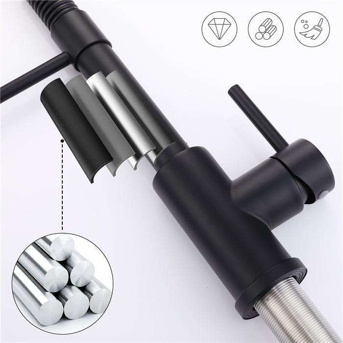 Mitigeur cuisine avec douchette Robinet de Cuisine à Ressort Robinetterie de cuisine Rotation 360° Robinet d'Evier 2 Jets au Choix en Laiton Noir