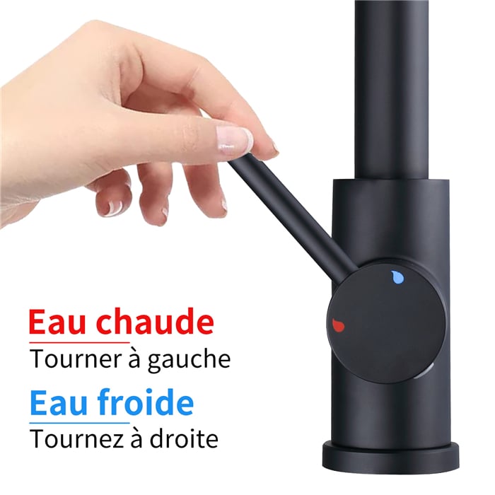 Mitigeur cuisine avec douchette Robinet de Cuisine à Ressort Robinetterie de cuisine Rotation 360° Robinet d'Evier 2 Jets au Choix en Laiton Noir