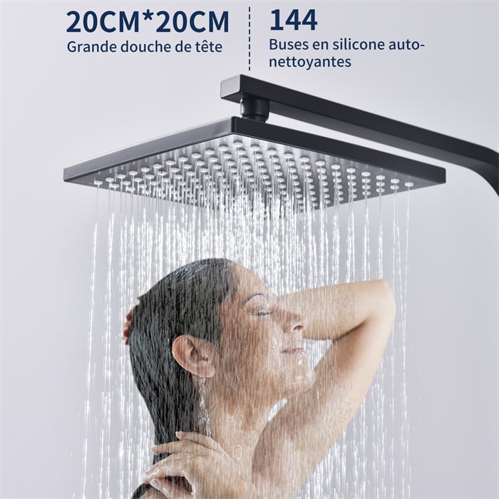 HOMELODY Carré Colonne de Douche Thermostatique Italienne Set de Douche Hauteur Réglable Tête douche Picots Anti-calcaire