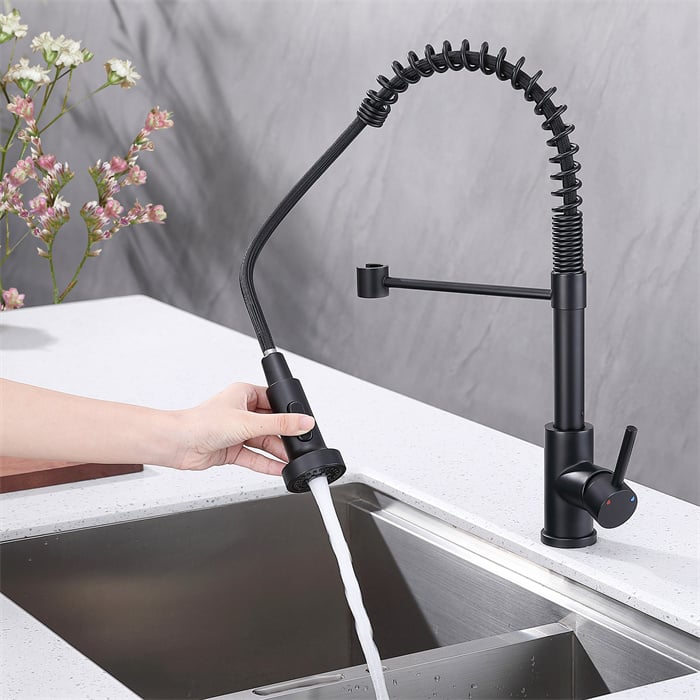 Mitigeur cuisine avec douchette Robinet de Cuisine à Ressort Robinetterie de cuisine Rotation 360° Robinet d'Evier 2 Jets au Choix en Laiton Noir