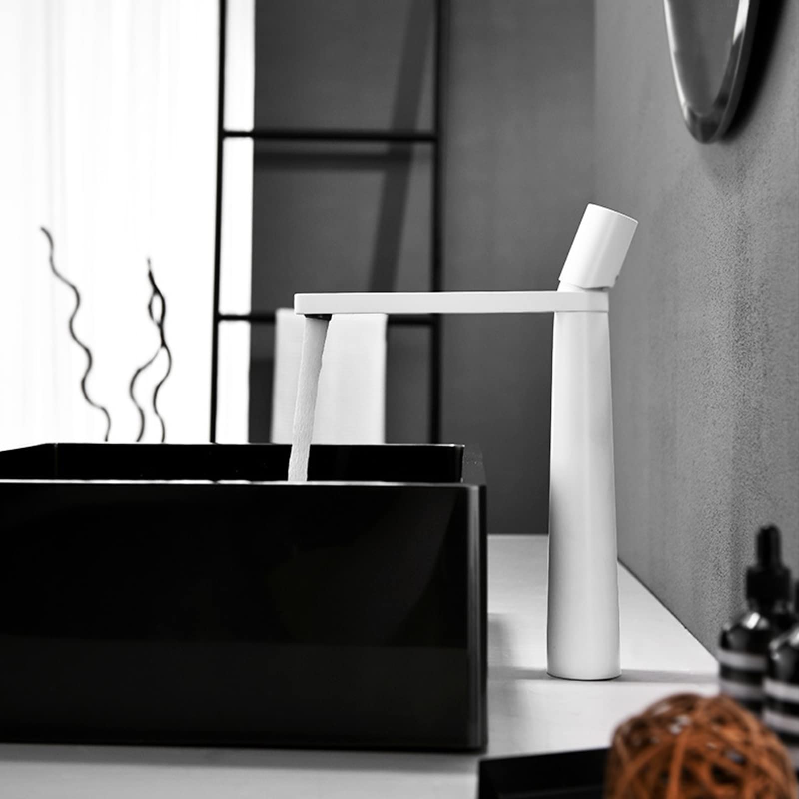 Homelody Blanc Robinet Haut Homelody Mitigeur Lavabo pour Vasque à Poser Mono Levier Salle de Bain, Laiton