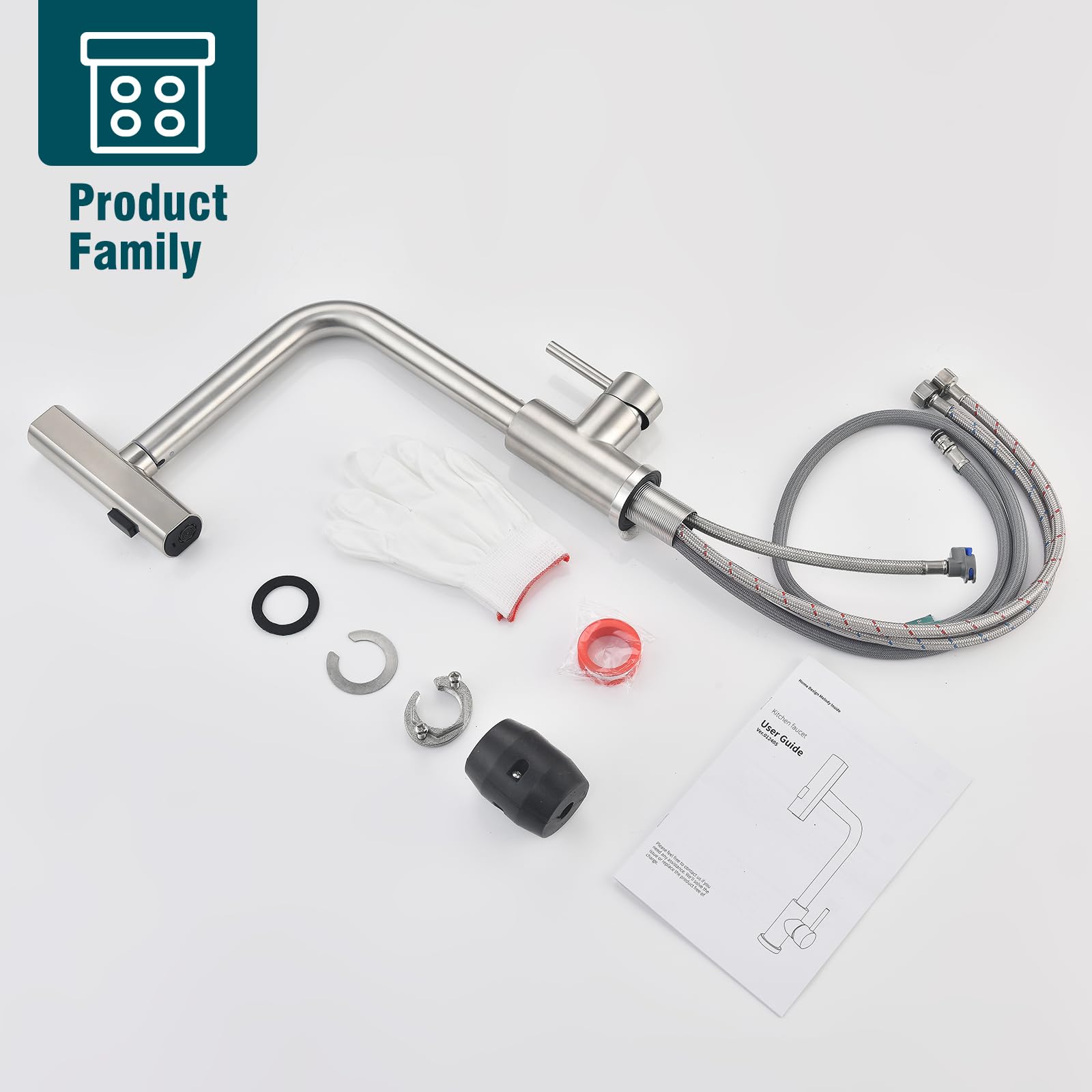 HOMELODY Robinet de cuisine extensible avec 3 types de jet, robinet d'évier avec douchette, robinet de cuisine pivotant à 360°, mitigeur de cuisine en acier inoxydable brossé