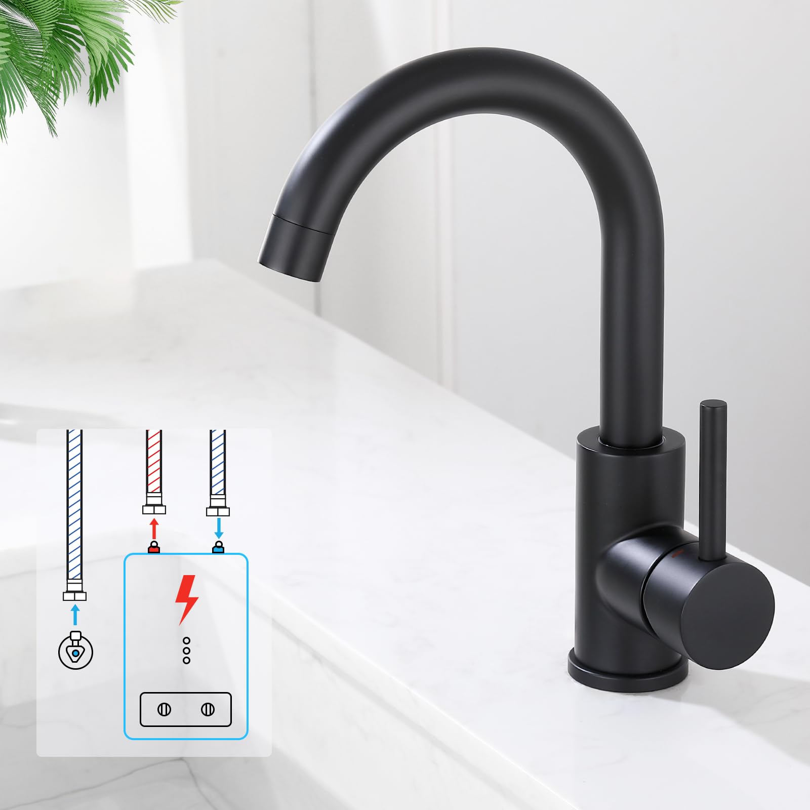 HOMELODY Robinet mitigeur basse pression pour salle de bain/cuisine - Noir - Pivotant à 360°