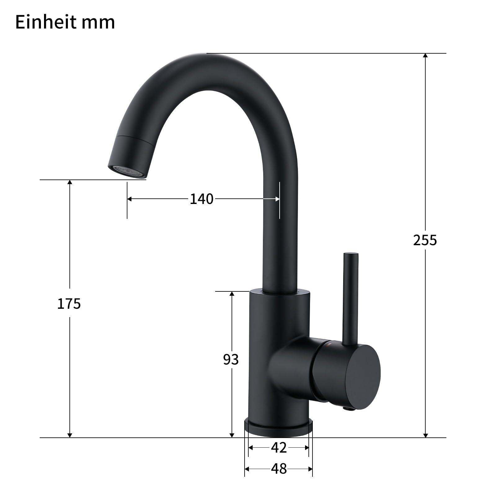 HOMELODY Robinet mitigeur basse pression pour salle de bain/cuisine - Noir - Pivotant à 360°