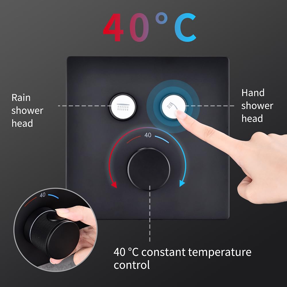 Homelody Thermostatique 40℃ Encastré Douche Ensemble Douche Comprend une Douche de Tête Surdimensionnée