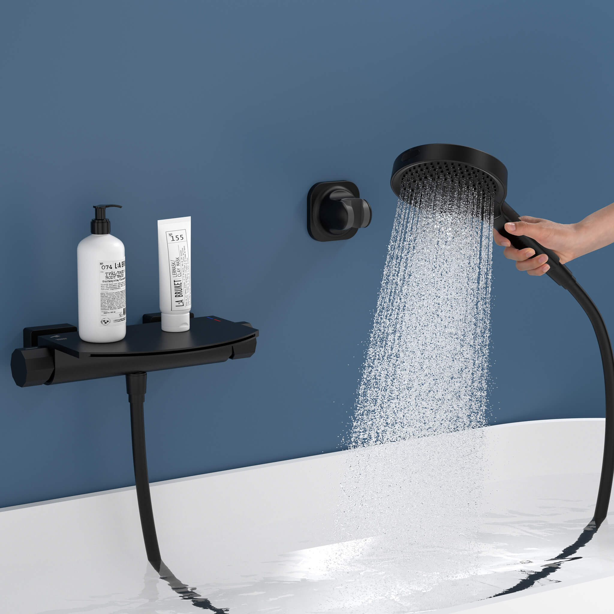 HOMELODY Mitigeur Baignoire Cascade Noir avec Douchette Robinet de Douche