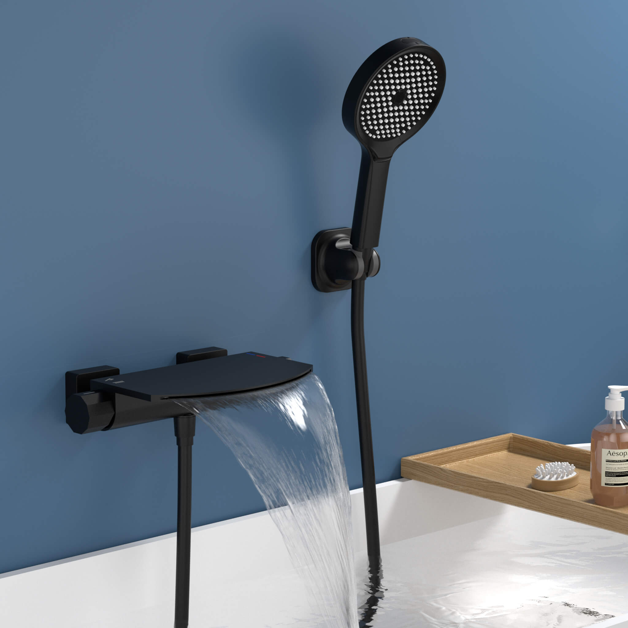 HOMELODY Mitigeur Baignoire Cascade Noir avec Douchette Robinet de Douche