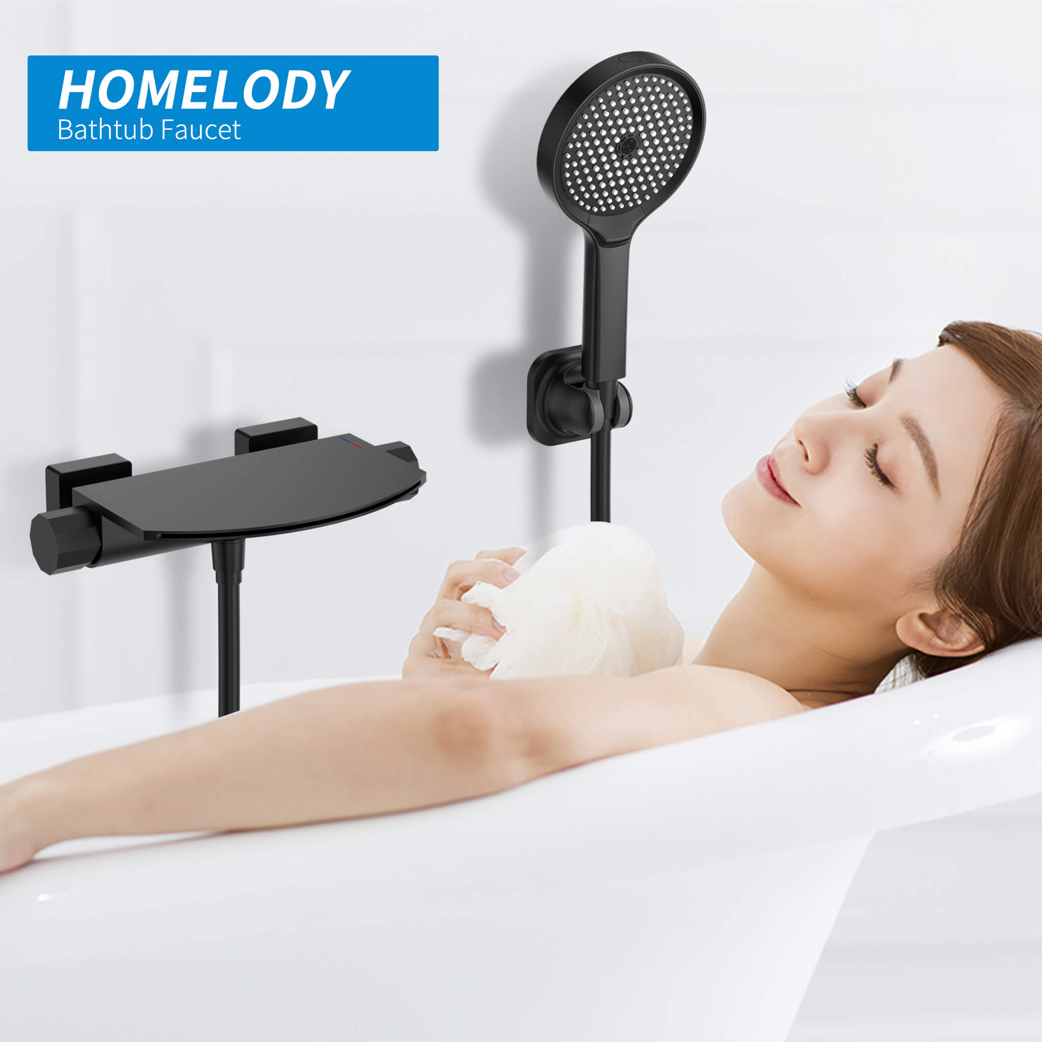 HOMELODY Mitigeur Baignoire Cascade Noir avec Douchette Robinet de Douche