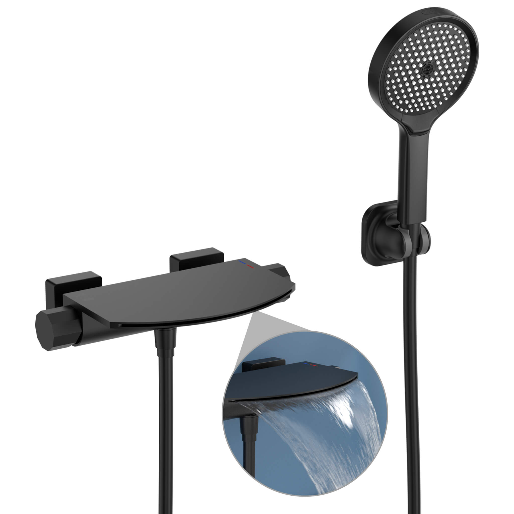 HOMELODY Mitigeur Baignoire Cascade Noir avec Douchette Robinet de Douche