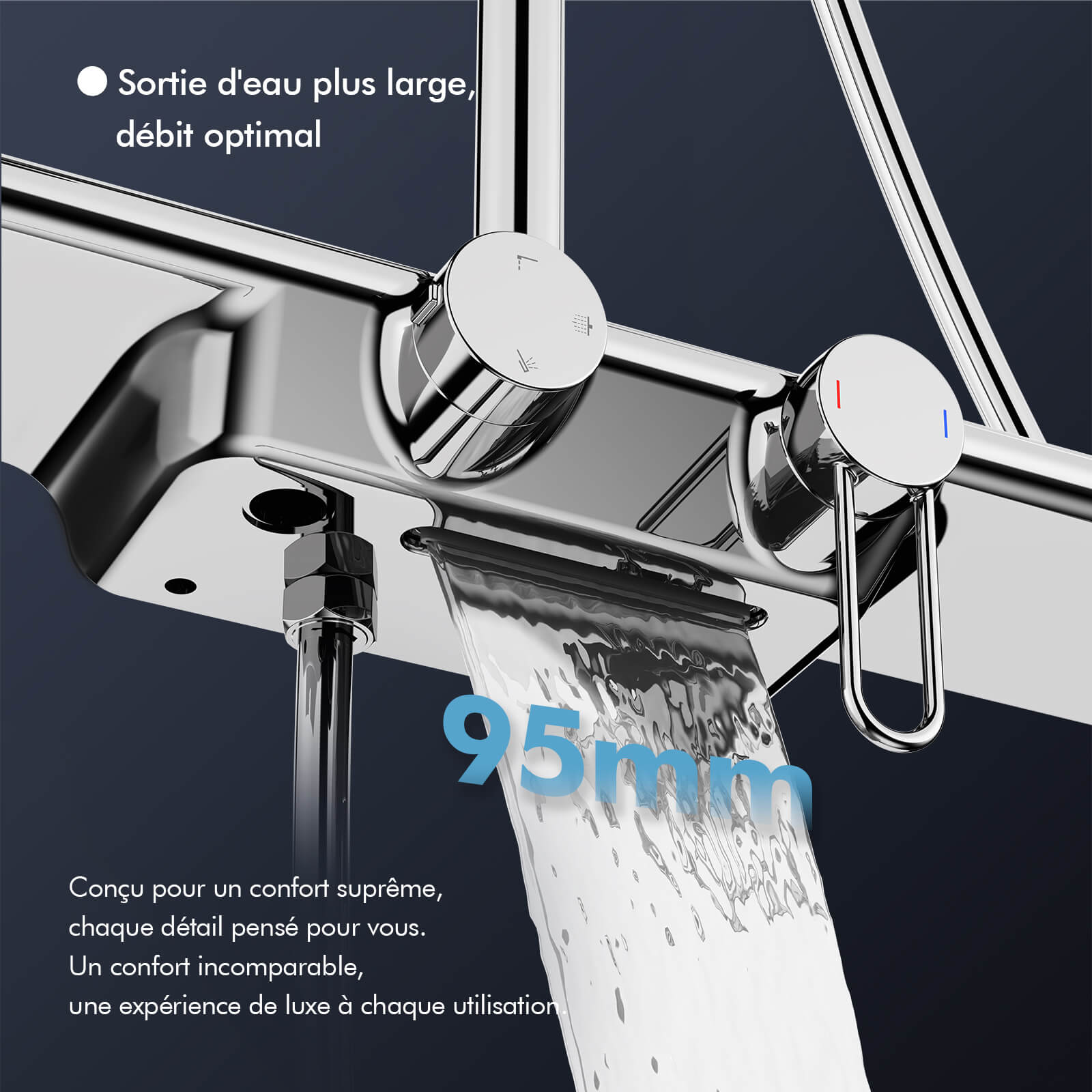 Homelody Colonne de Douche Ensemble Colonne de Douche avec Étagère 40 cm, Tige de douche, Douchette à Main Avec 5 modes, Douche à Effet Pluie Pommeau de Douche Gris