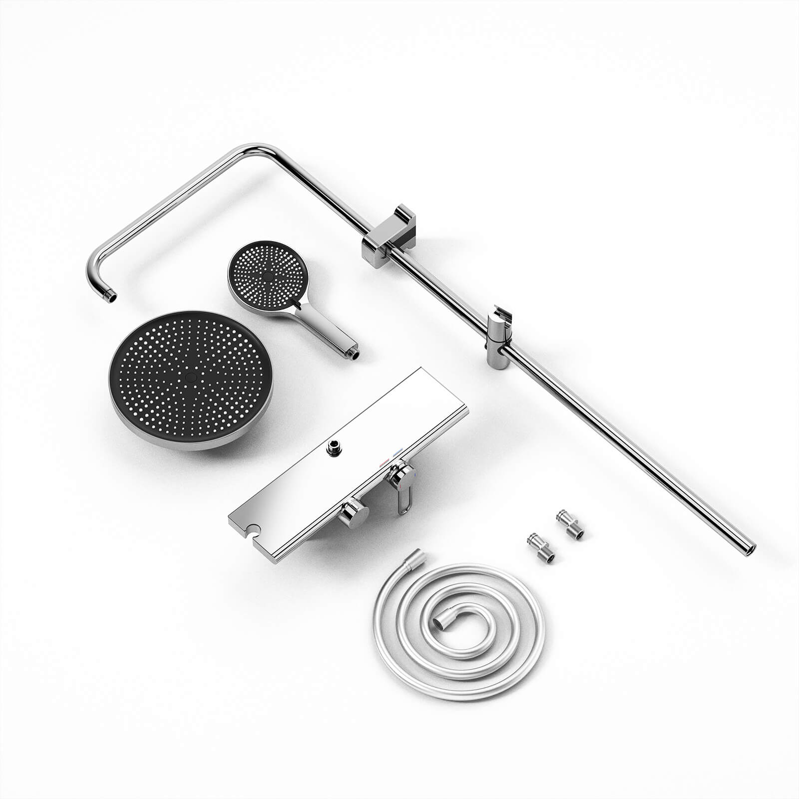 Homelody Colonne de Douche Ensemble Colonne de Douche avec Étagère 40 cm, Tige de douche, Douchette à Main Avec 5 modes, Douche à Effet Pluie Pommeau de Douche Gris
