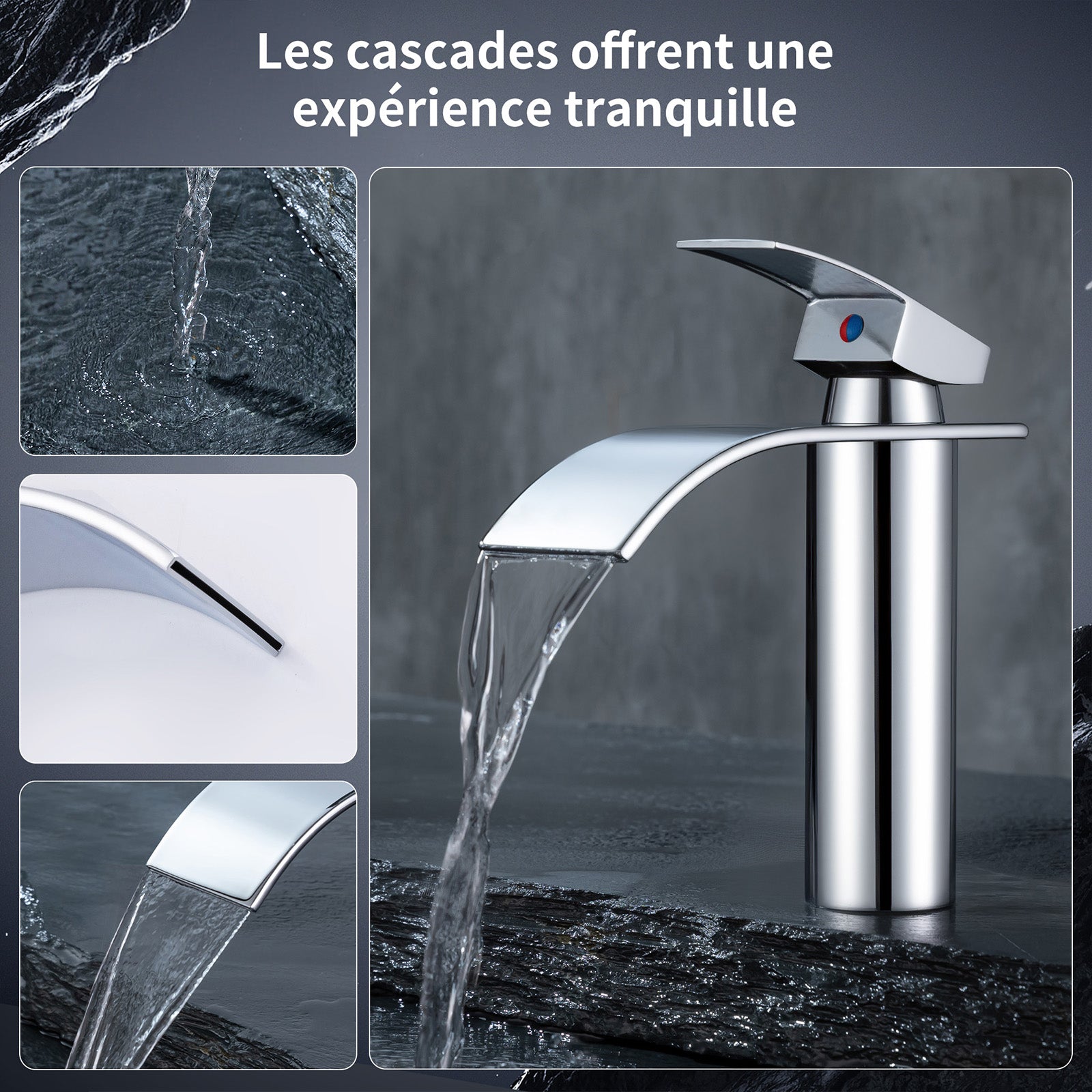 Homelody Mitigeur Lavabo Cascade Inox – Eau Chaude et Froide, Débit & Température Réglables