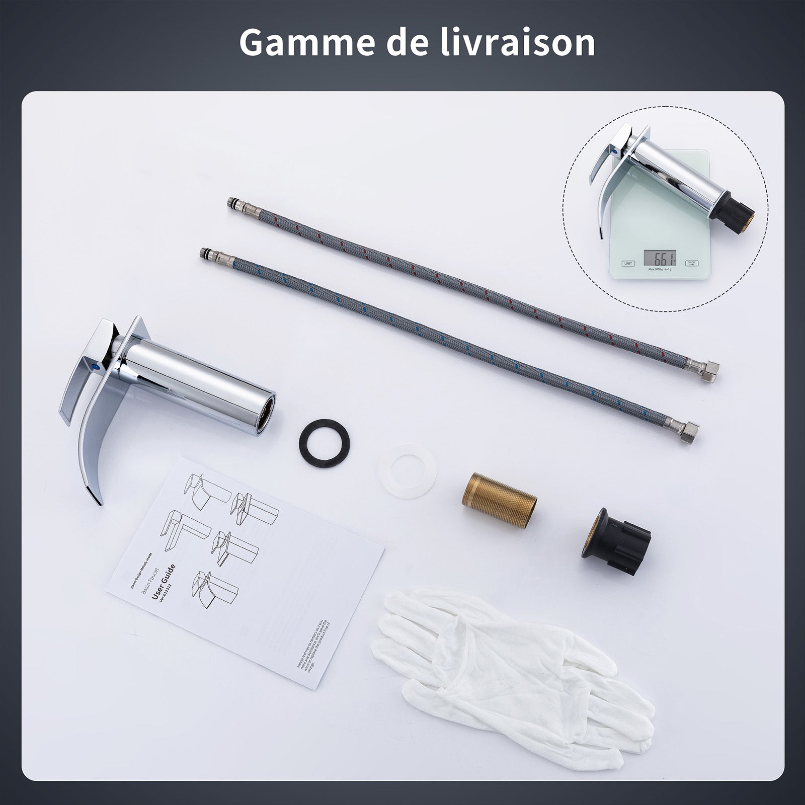 Homelody Mitigeur Lavabo Cascade Inox – Eau Chaude et Froide, Débit & Température Réglables