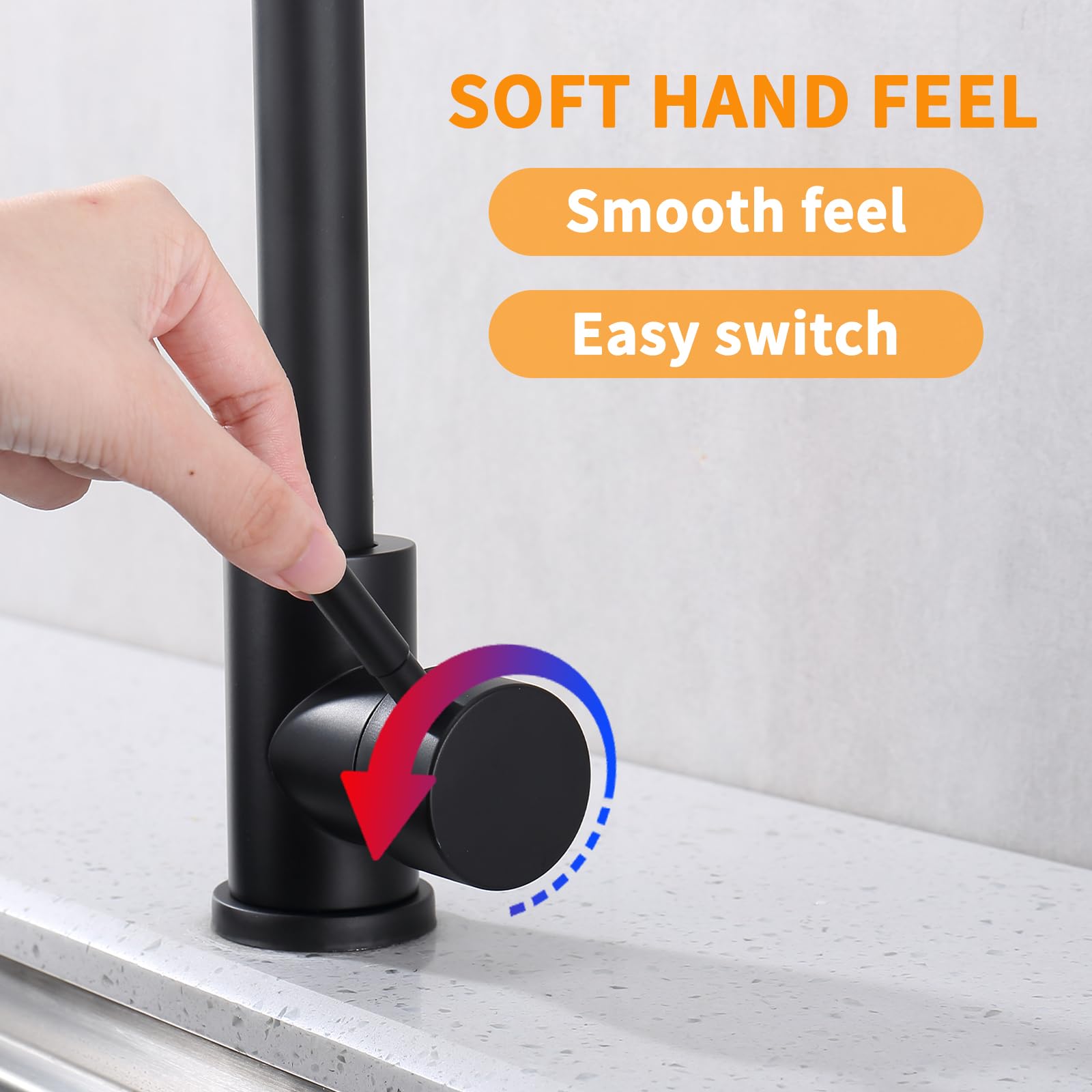 Homelody Mitigeur de Cuisine Noir Robinet de Cuisine Bec Rotatif  360° Robinet Mitigeur d'Evier en Acier Inox Durable
