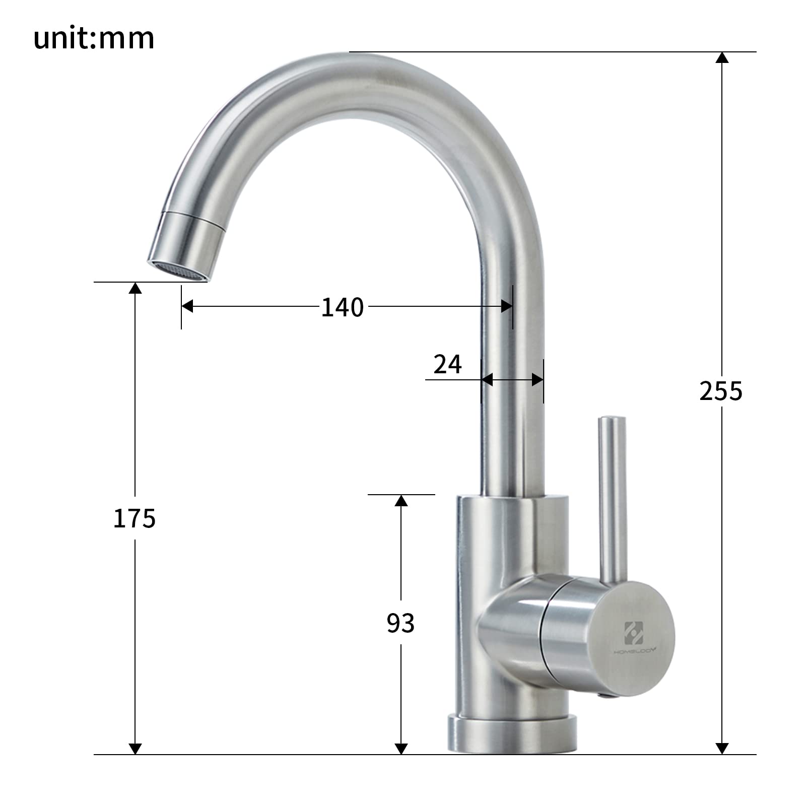 HOMELODY Robinet de salle de bain/cuisine à basse pression rotatif à 360° Robinet de salle de bain Robinet de cuisine Mitigeur monocommande Mitigeur de lavabo en acier inoxydable