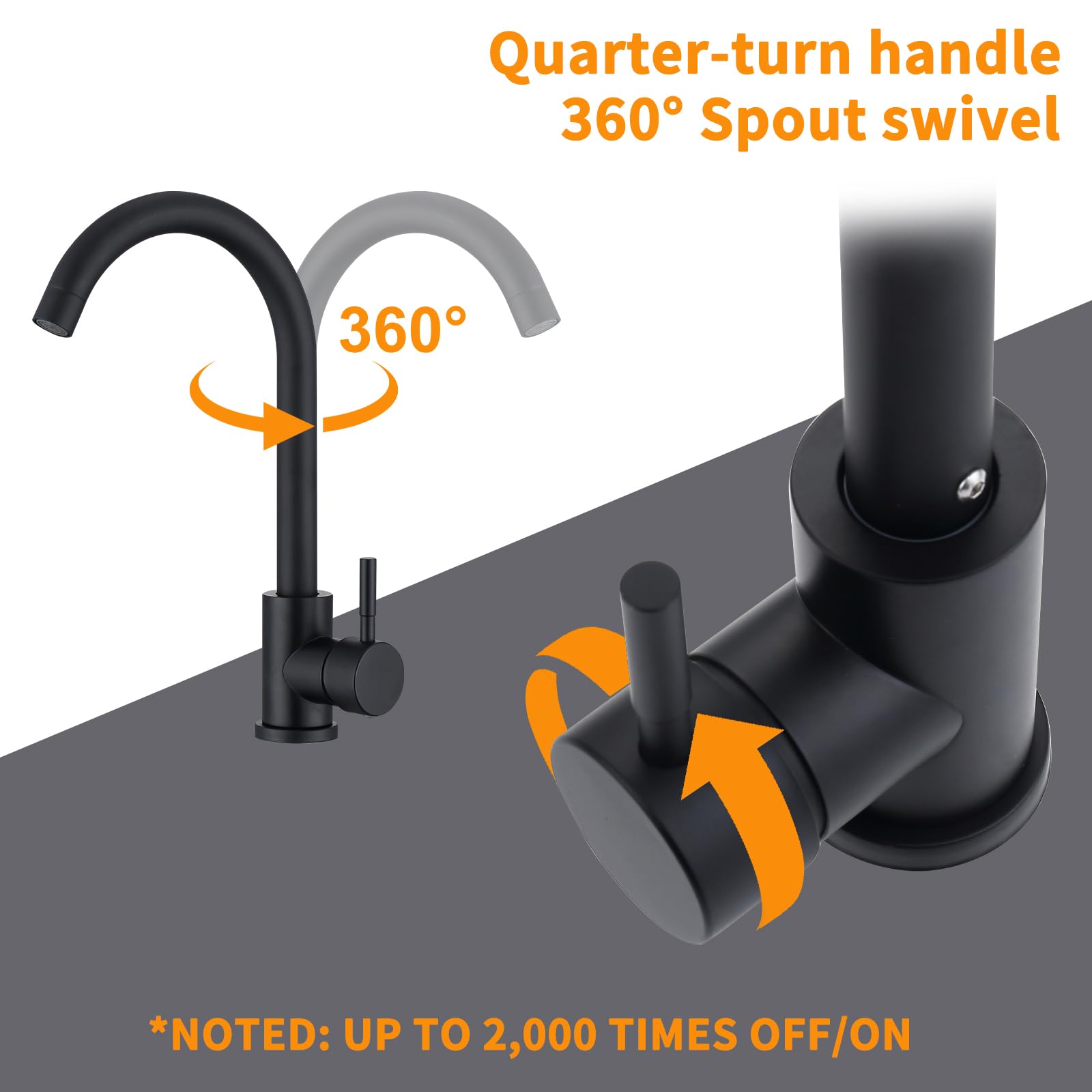 Homelody Mitigeur de Cuisine Noir Robinet de Cuisine Bec Rotatif  360° Robinet Mitigeur d'Evier en Acier Inox Durable