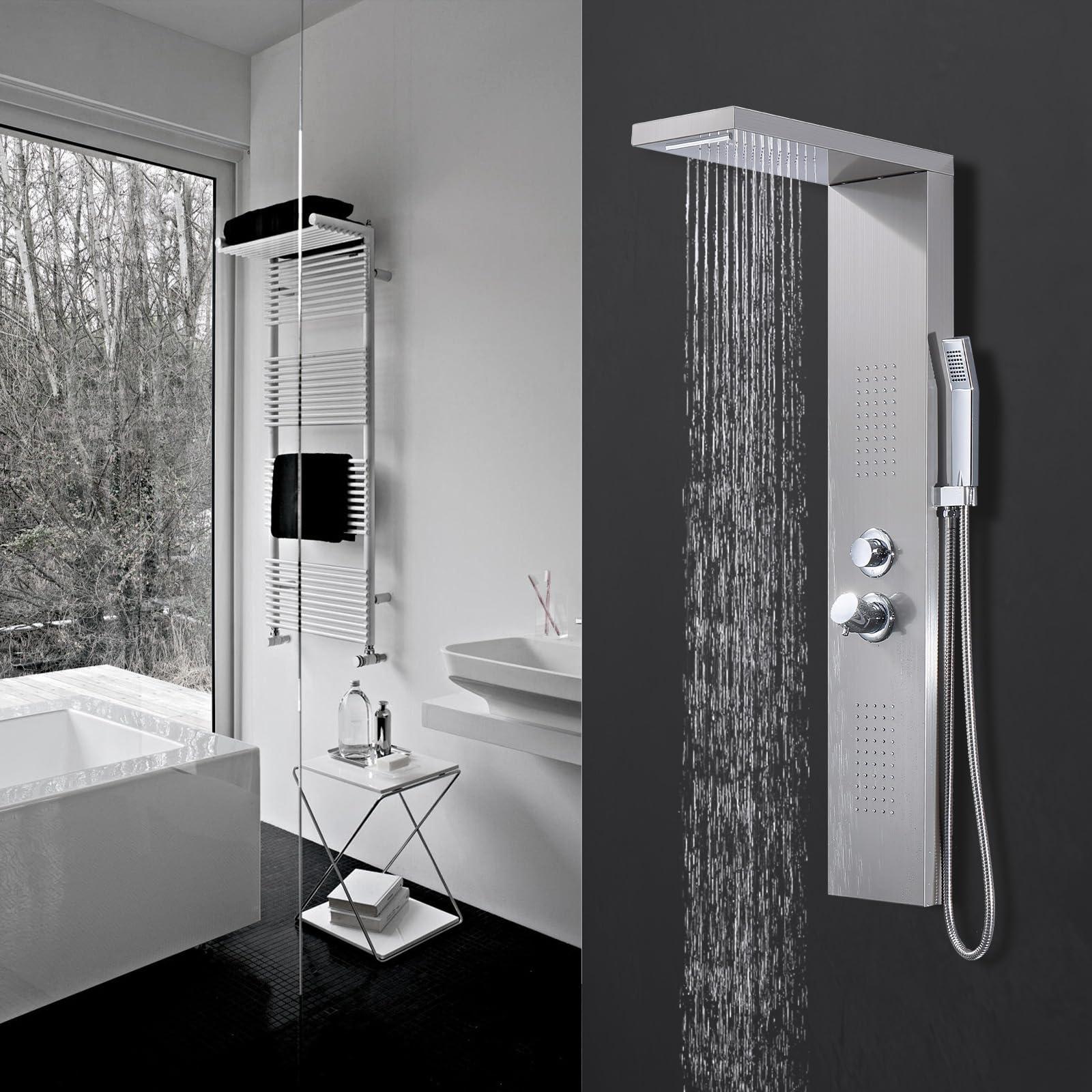 HOMELODY Ensemble de douche à effet pluie 4 fonctions avec douchette, douche à effet pluie, douche de massage, douche cascade, kit complet de douche