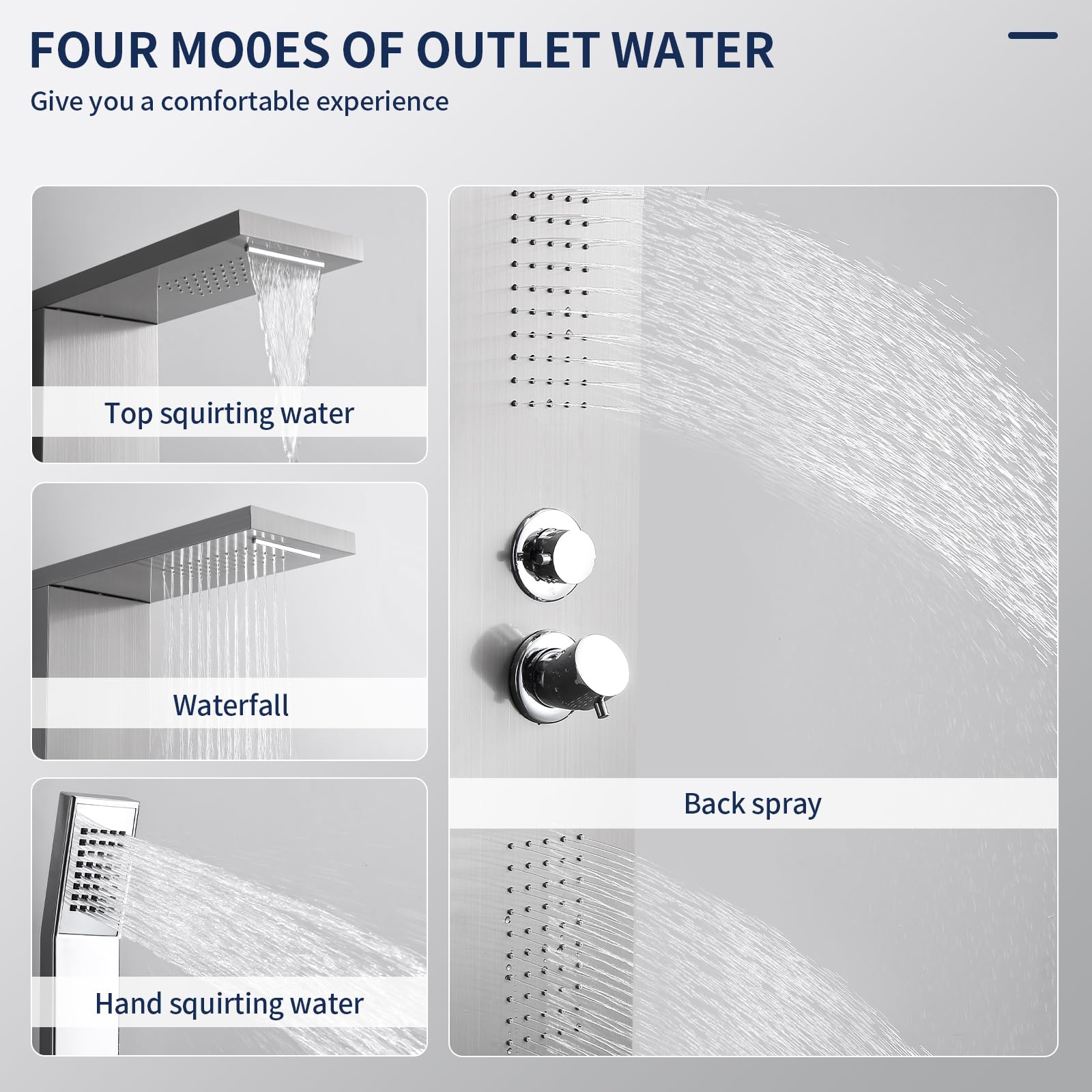 HOMELODY Ensemble de douche à effet pluie 4 fonctions avec douchette, douche à effet pluie, douche de massage, douche cascade, kit complet de douche