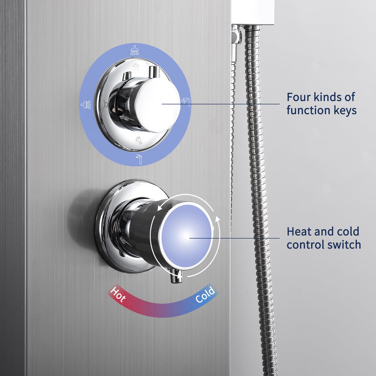 HOMELODY Ensemble de douche à effet pluie 4 fonctions avec douchette, douche à effet pluie, douche de massage, douche cascade, kit complet de douche