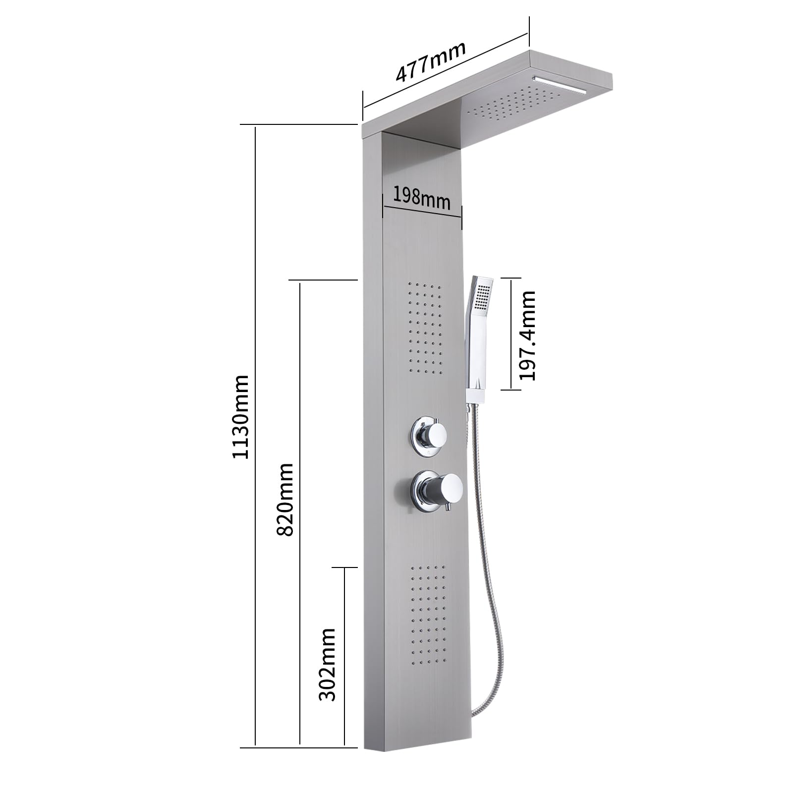 HOMELODY Ensemble de douche à effet pluie 4 fonctions avec douchette, douche à effet pluie, douche de massage, douche cascade, kit complet de douche