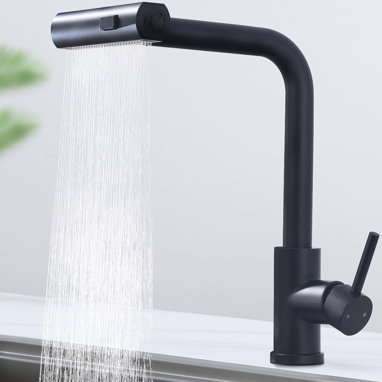 HOMELODY Robinet de cuisine noir extensible avec 3 types de jets, robinet d'évier avec douchette, robinet de cuisine pivotant à 360°, mitigeur de cuisine en acier inoxydable