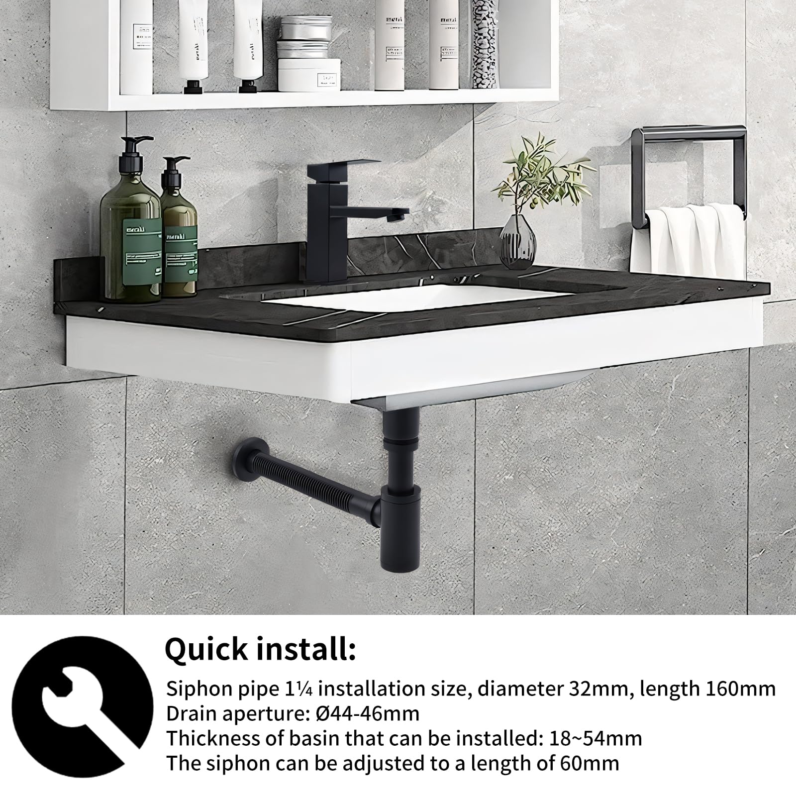 HOMELODY Siphon lavabo avec bonde à valve pop-up pour, siphon universel en laiton avec bouchon de lavabo et ouverture de nettoyage