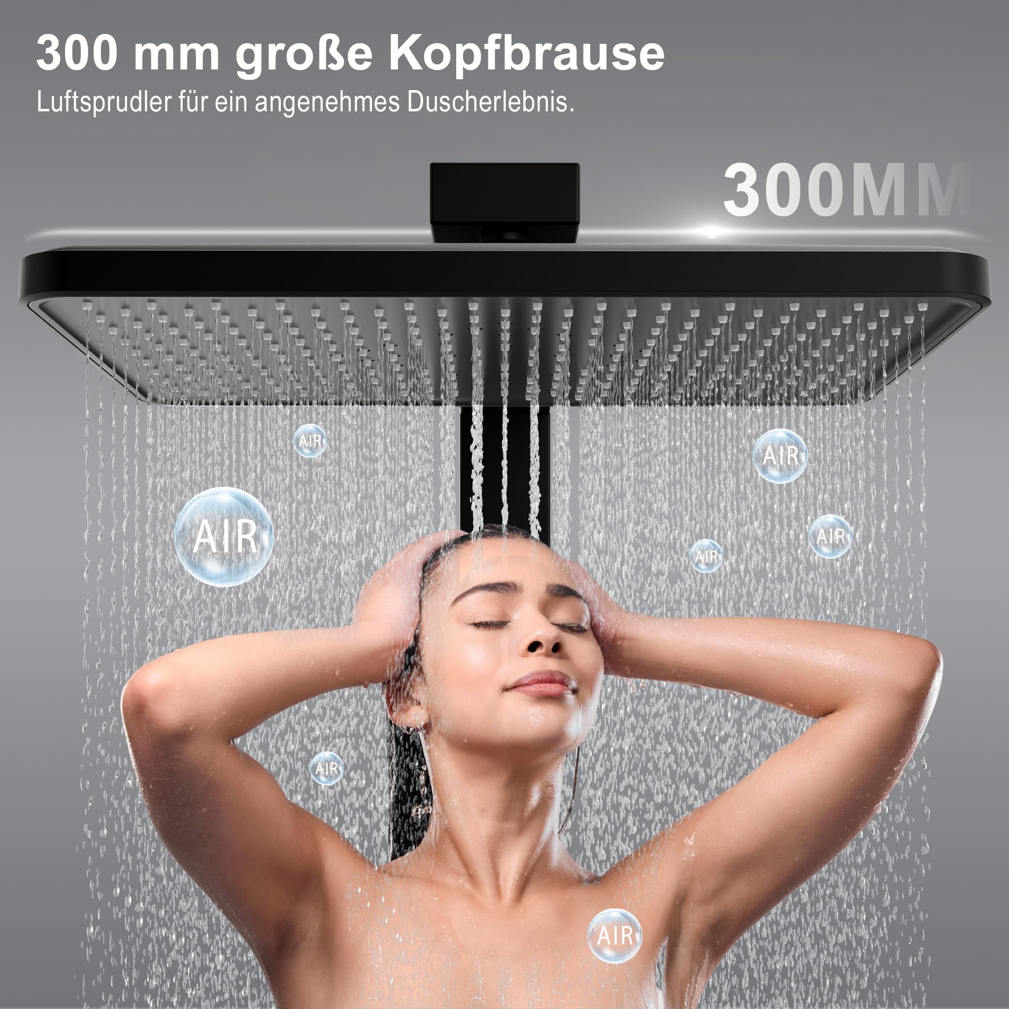 HOMELODY Système de douche avec thermostat et étagère en verre, robinet de douche, douchette à main avec 3 types de jet, douche à effet pluie avec robinet, ensemble de colonne de douche